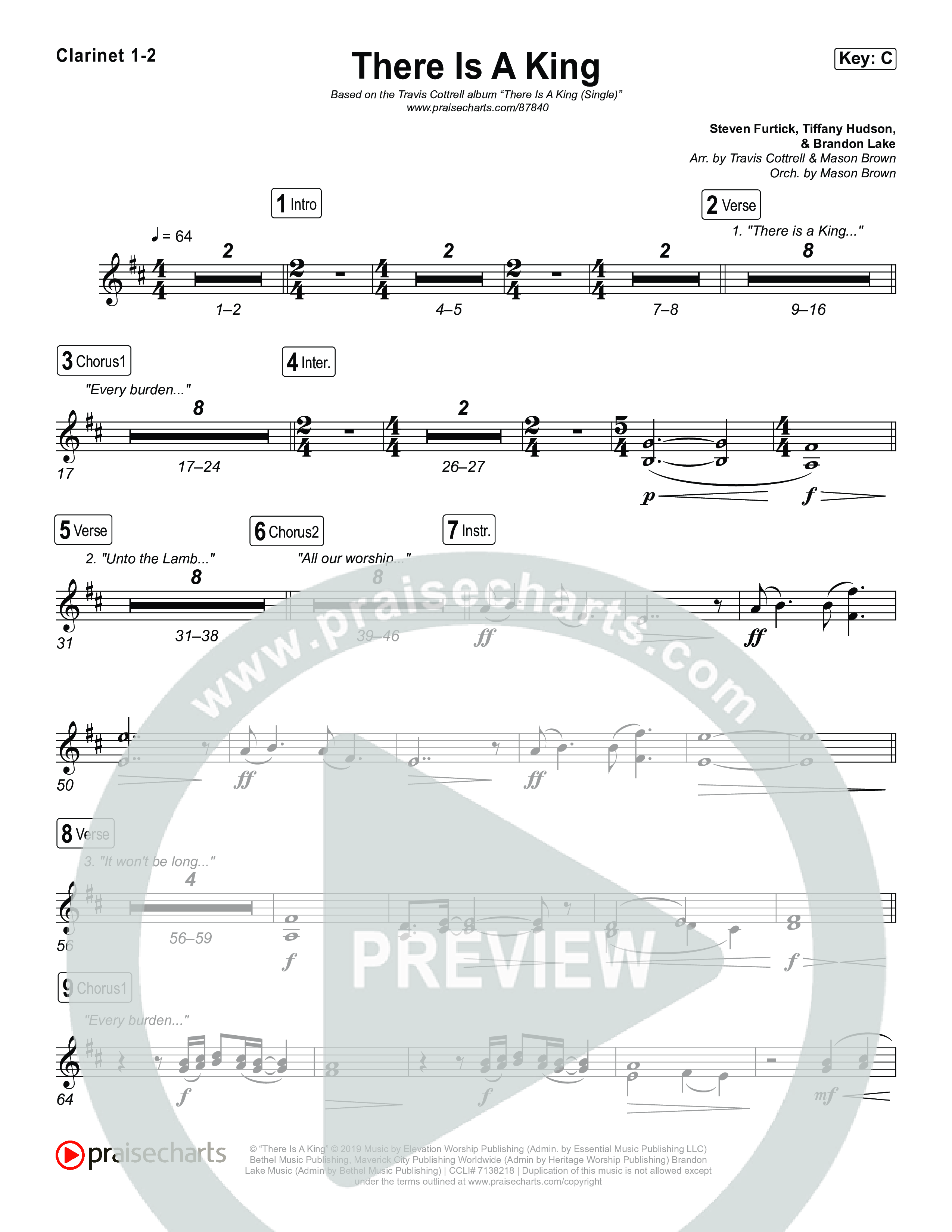 There Is A King (Choral/SATB) Clarinet 1,2 (Travis Cottrell / Arr. Mason Brown)
