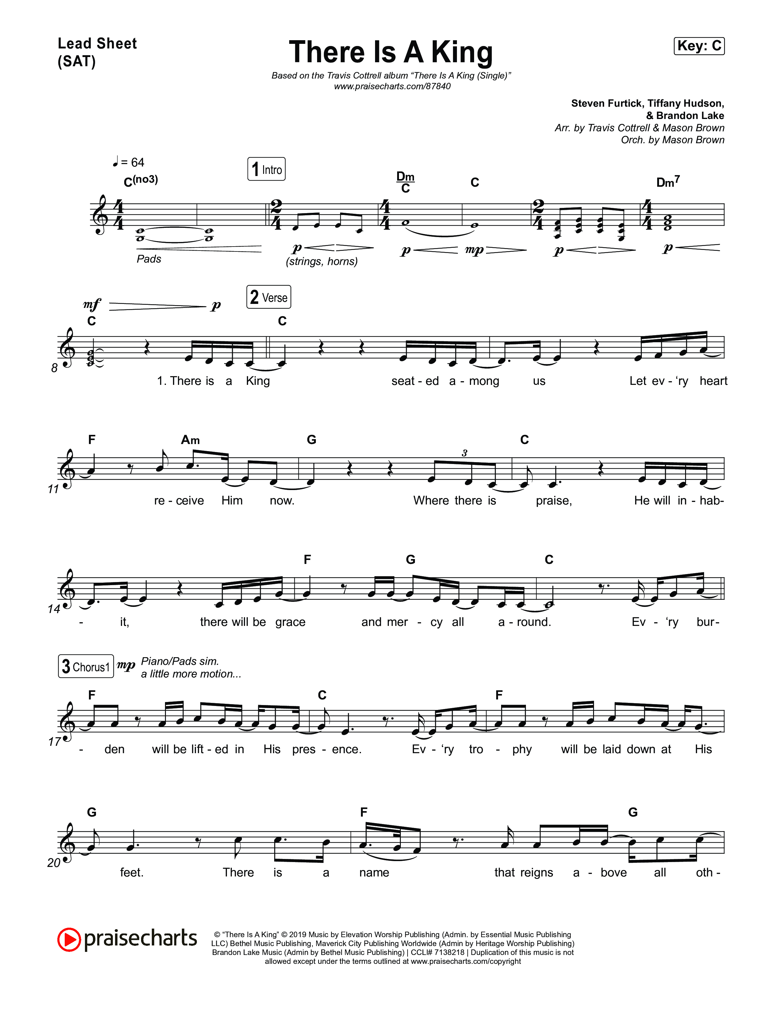 There Is A King (Choral/SATB) Lead Sheet (SAT) (Travis Cottrell / Arr. Mason Brown)