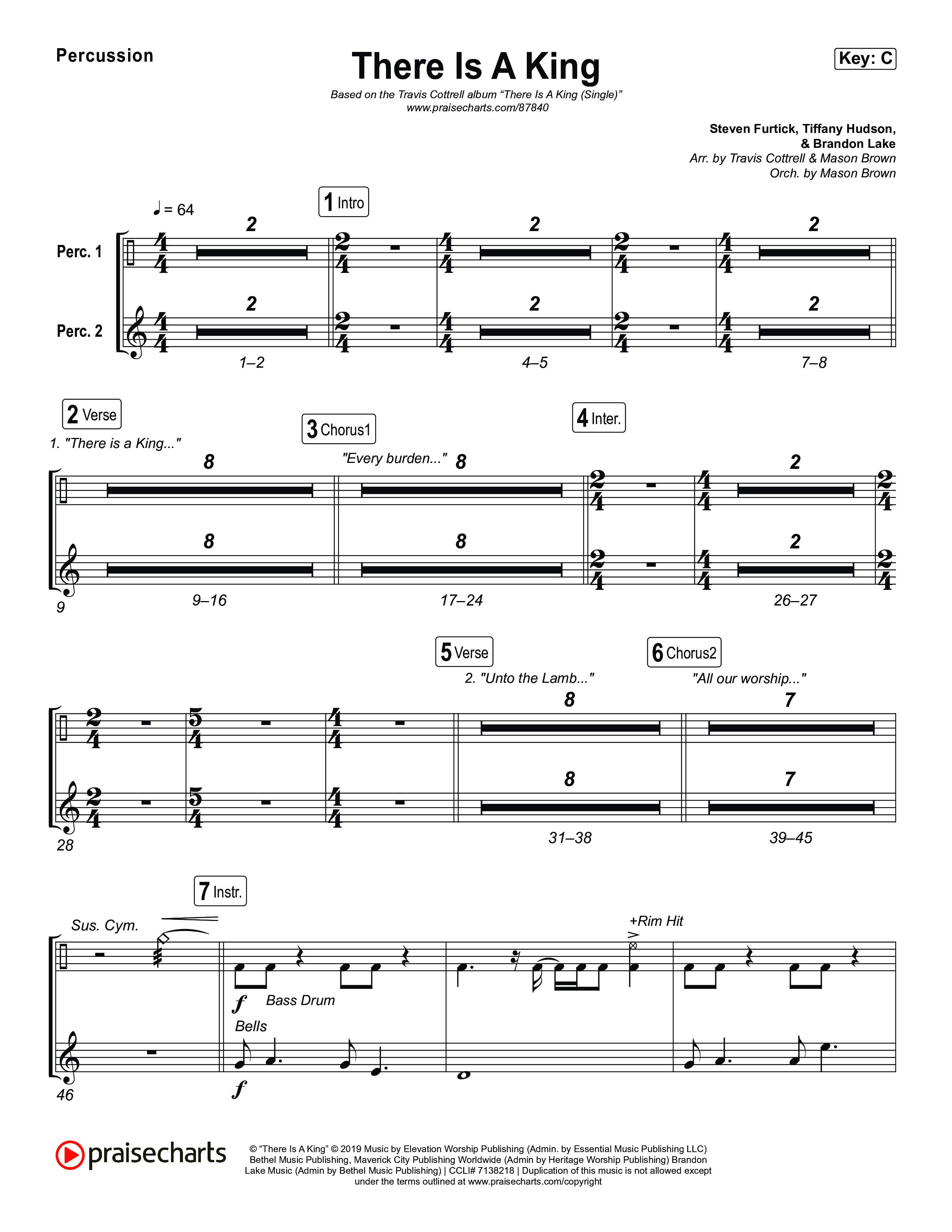 There Is A King (Choral/SATB) Percussion (Travis Cottrell / Arr. Mason Brown)