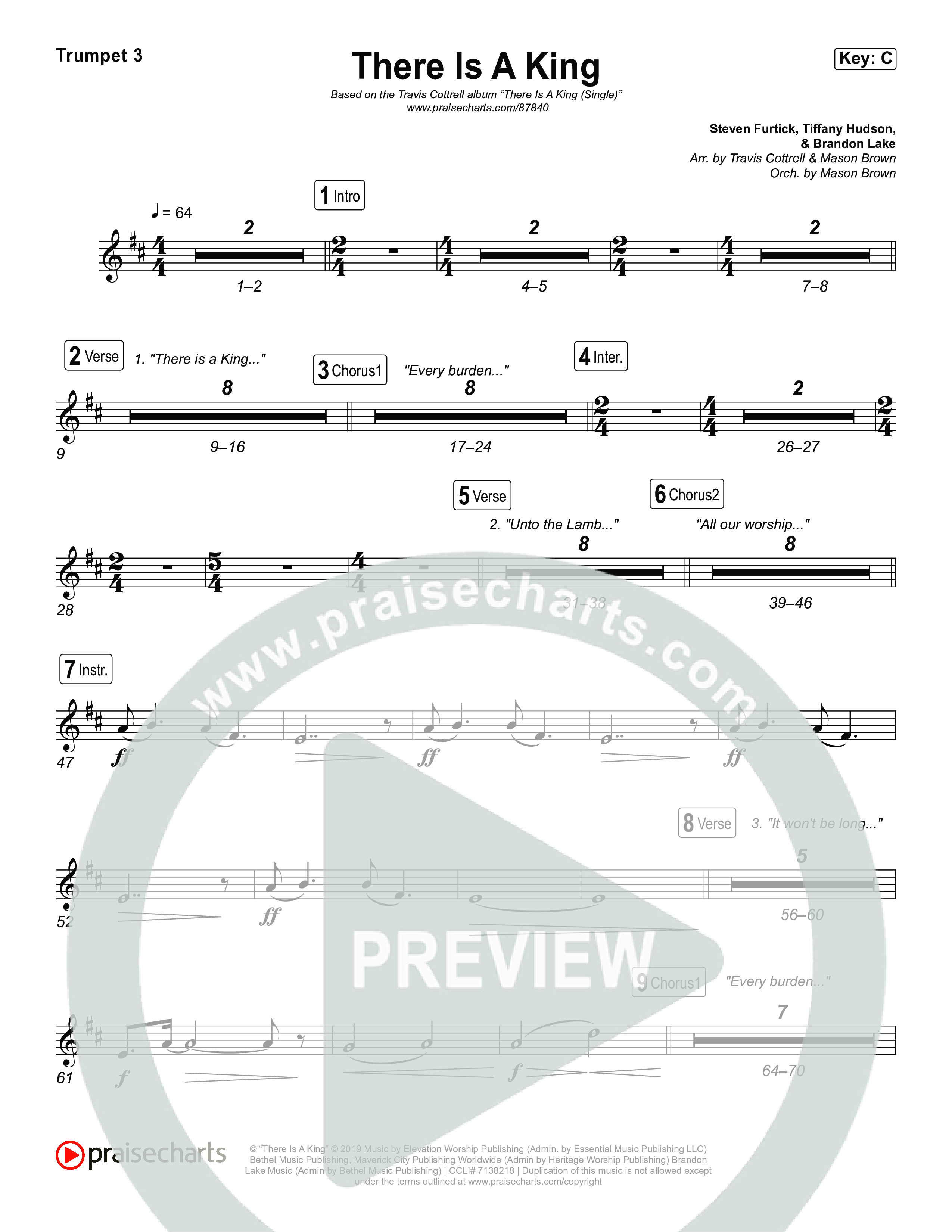 There Is A King (Choral/SATB) Trumpet 3 (Travis Cottrell / Arr. Mason Brown)