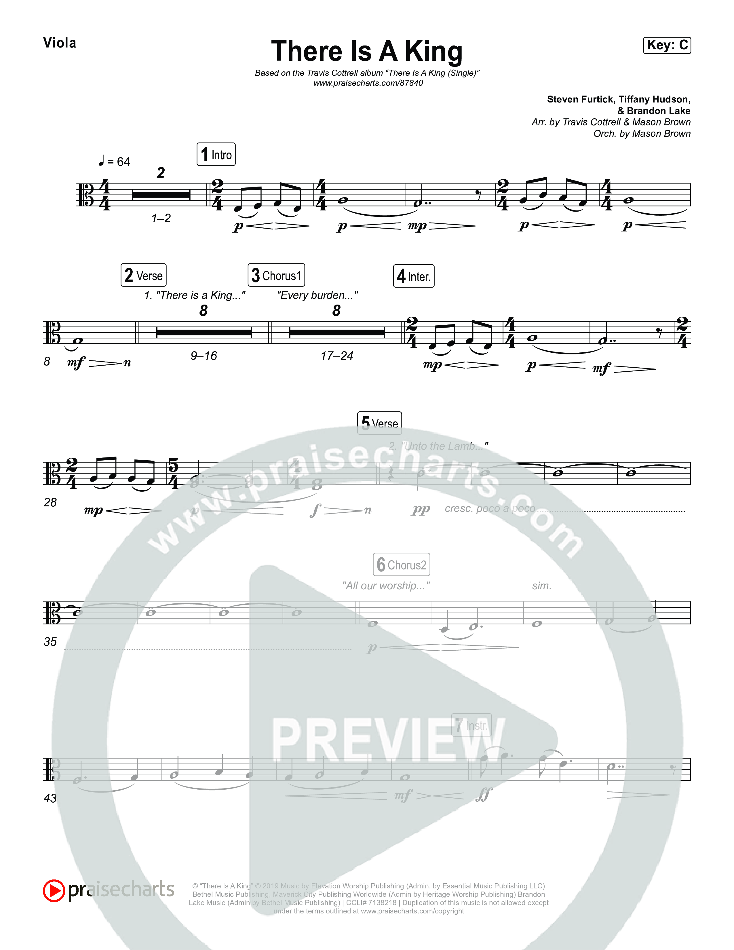 There Is A King (Choral/SATB) Viola (Travis Cottrell / Arr. Mason Brown)