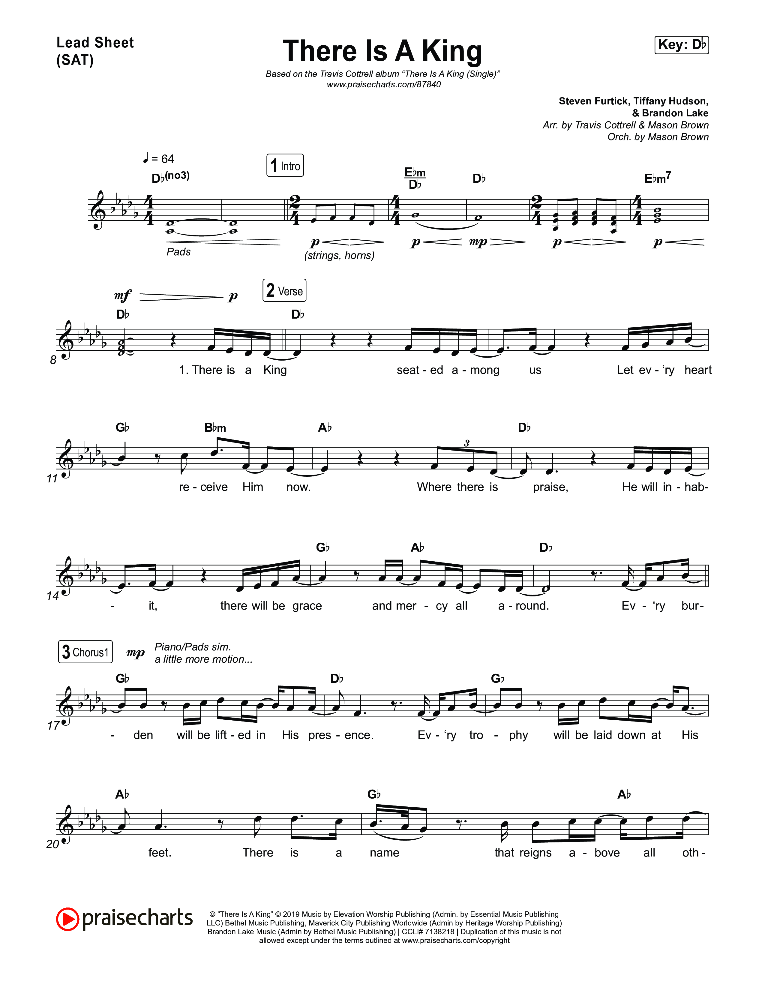 There Is A King (Choral/SATB) Lead Sheet (SAT) (Travis Cottrell / Arr. Mason Brown)