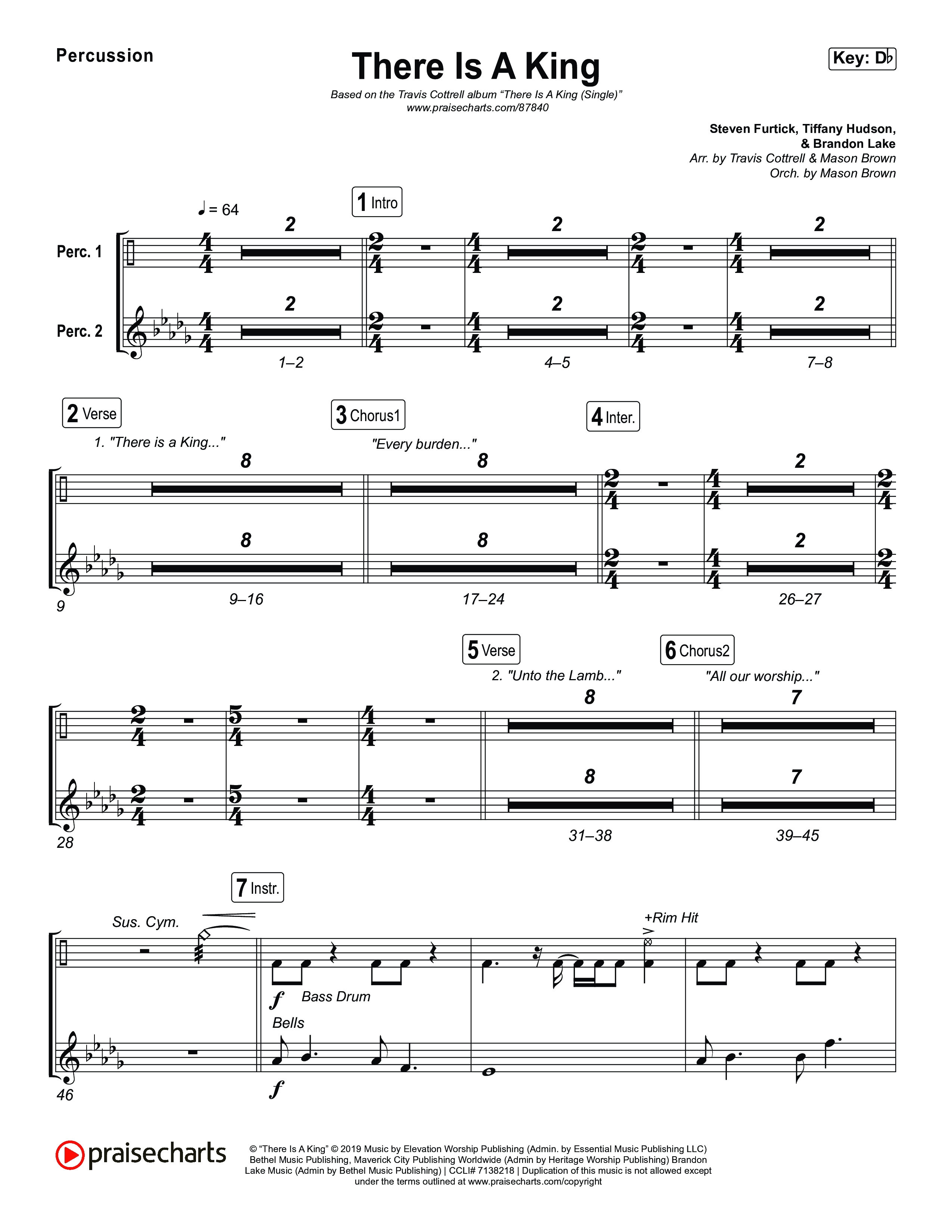 There Is A King (Choral/SATB) Percussion (Travis Cottrell / Arr. Mason Brown)