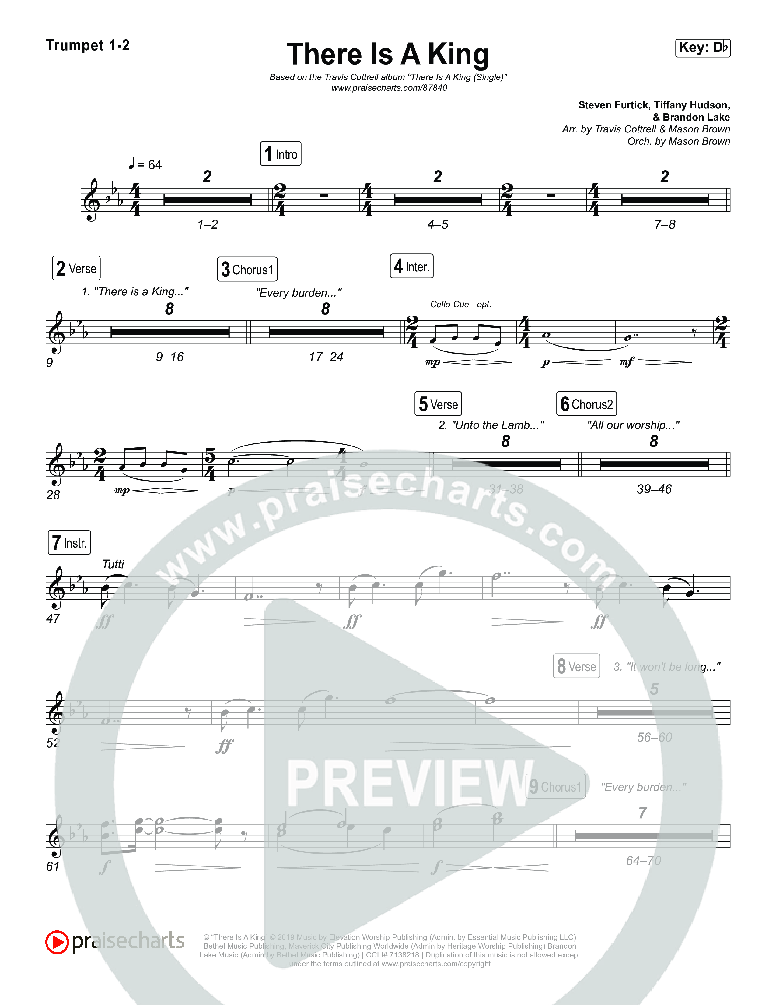 There Is A King (Choral/SATB) Trumpet 1,2 (Travis Cottrell / Arr. Mason Brown)