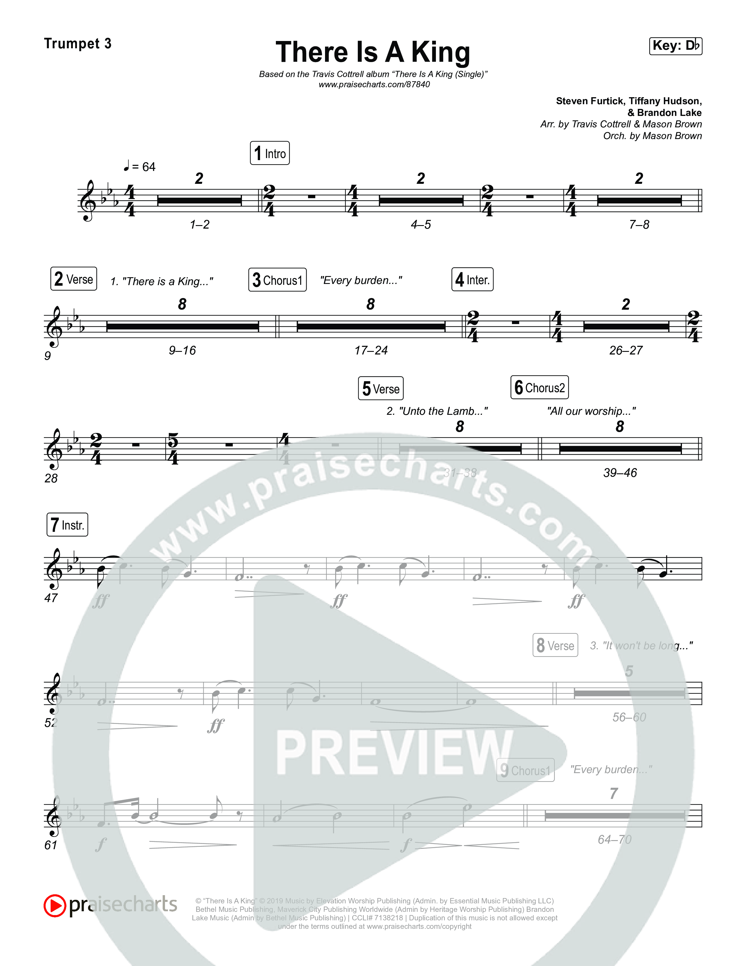 There Is A King (Choral/SATB) Trumpet 3 (Travis Cottrell / Arr. Mason Brown)