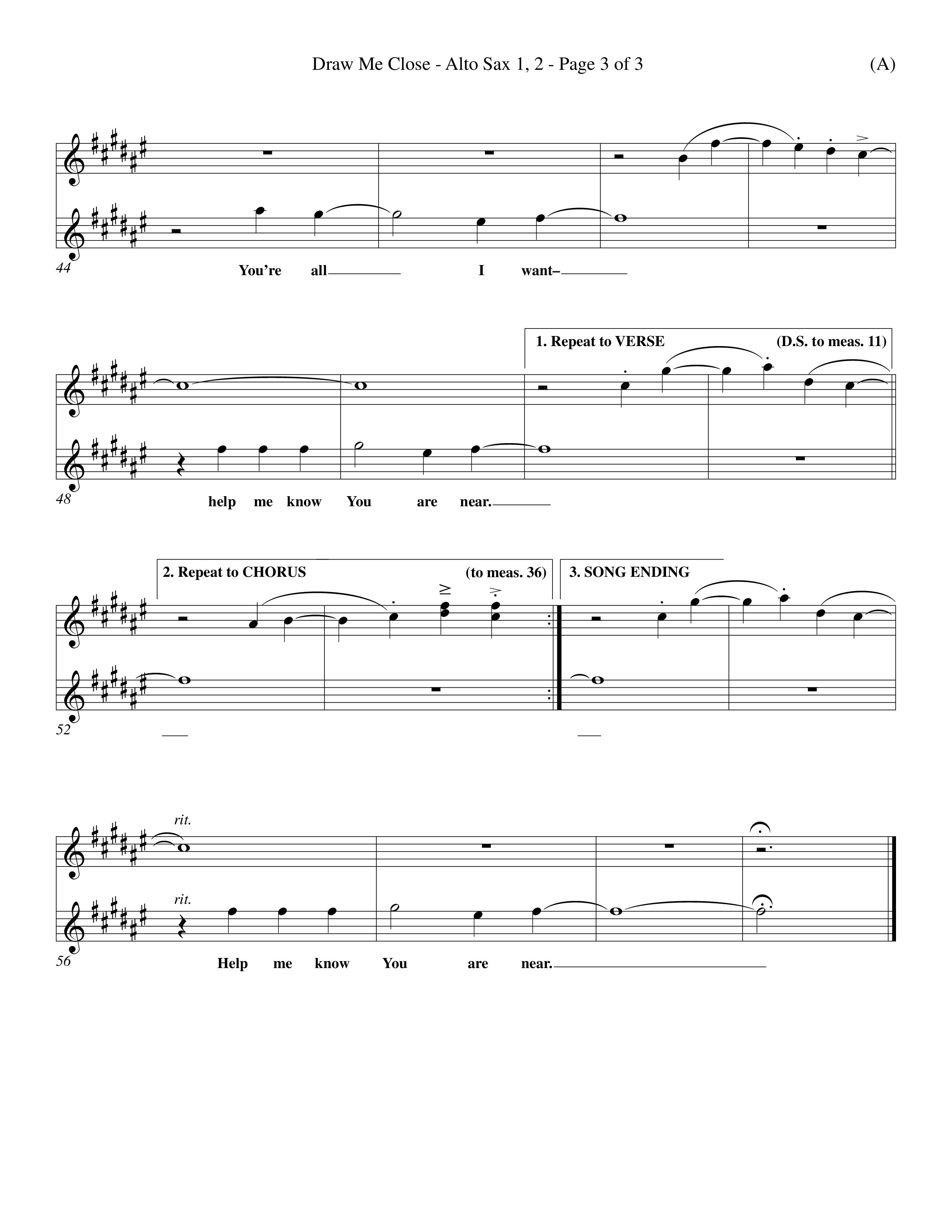 Draw Me Close (Choral Anthem SATB) Alto Sax 1/2 (Word Music Choral / Orch. Michael Lawrence)