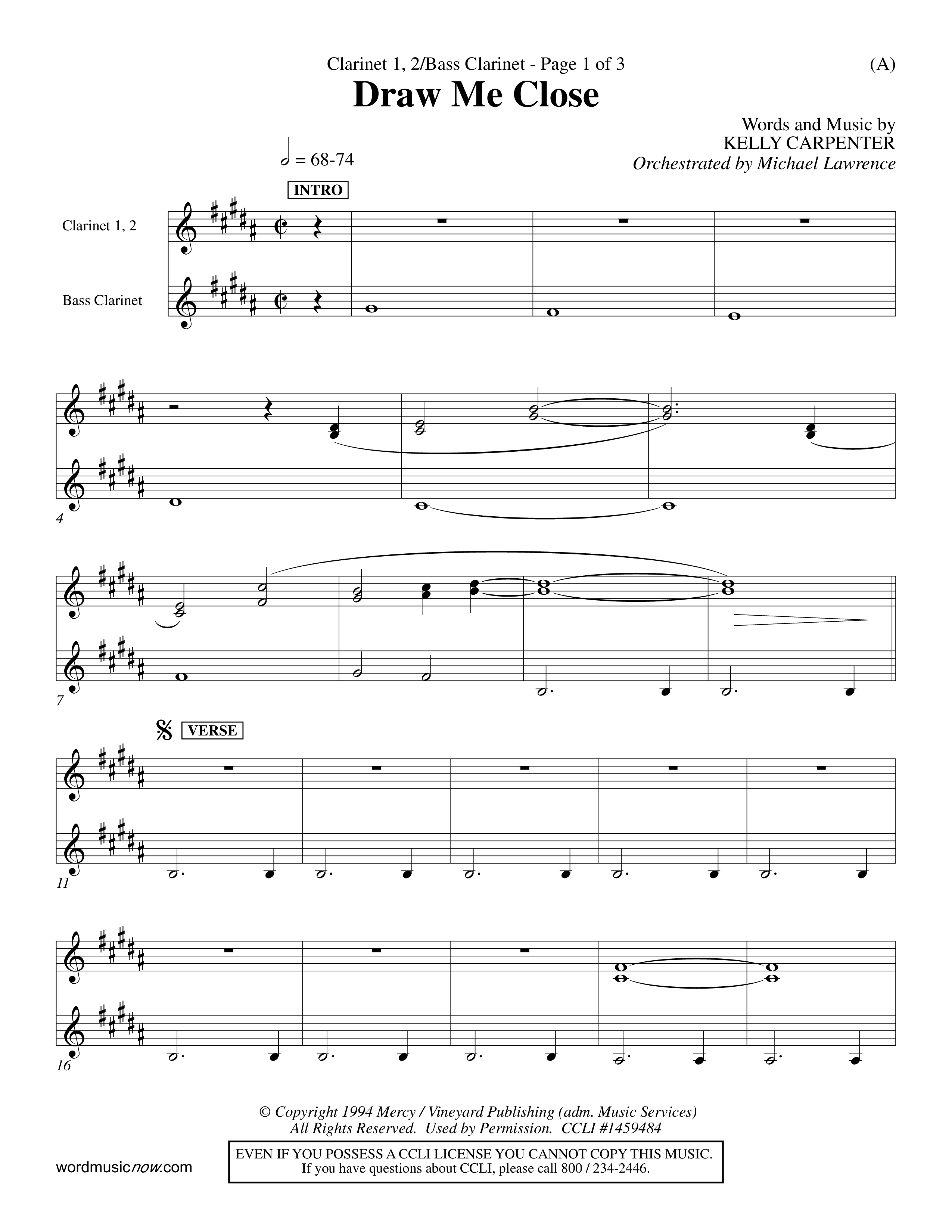 Draw Me Close (Choral Anthem SATB) Clarinet 1/2, Bass Clarinet (Word Music Choral / Orch. Michael Lawrence)
