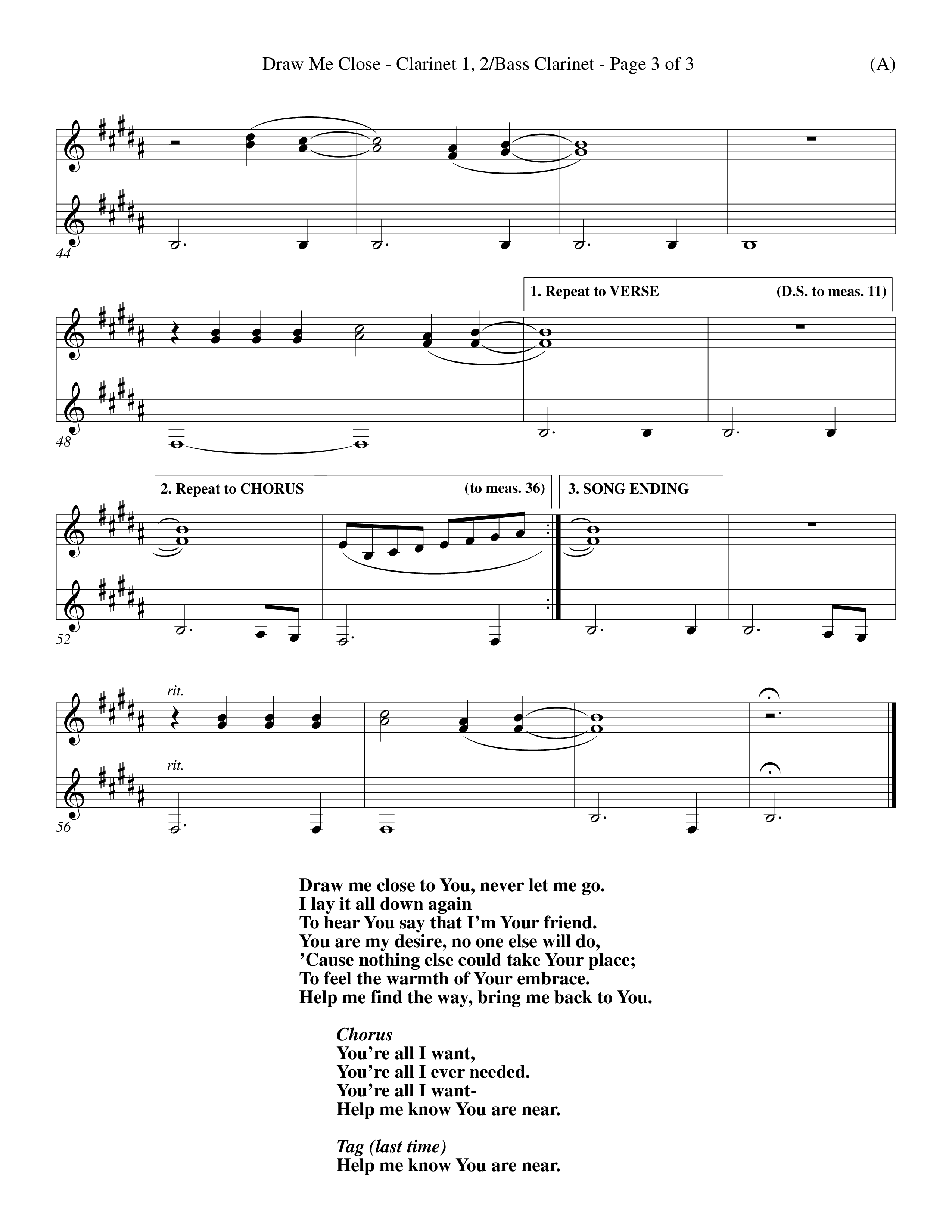 Draw Me Close (Choral Anthem SATB) Clarinet 1/2, Bass Clarinet (Word Music Choral / Orch. Michael Lawrence)