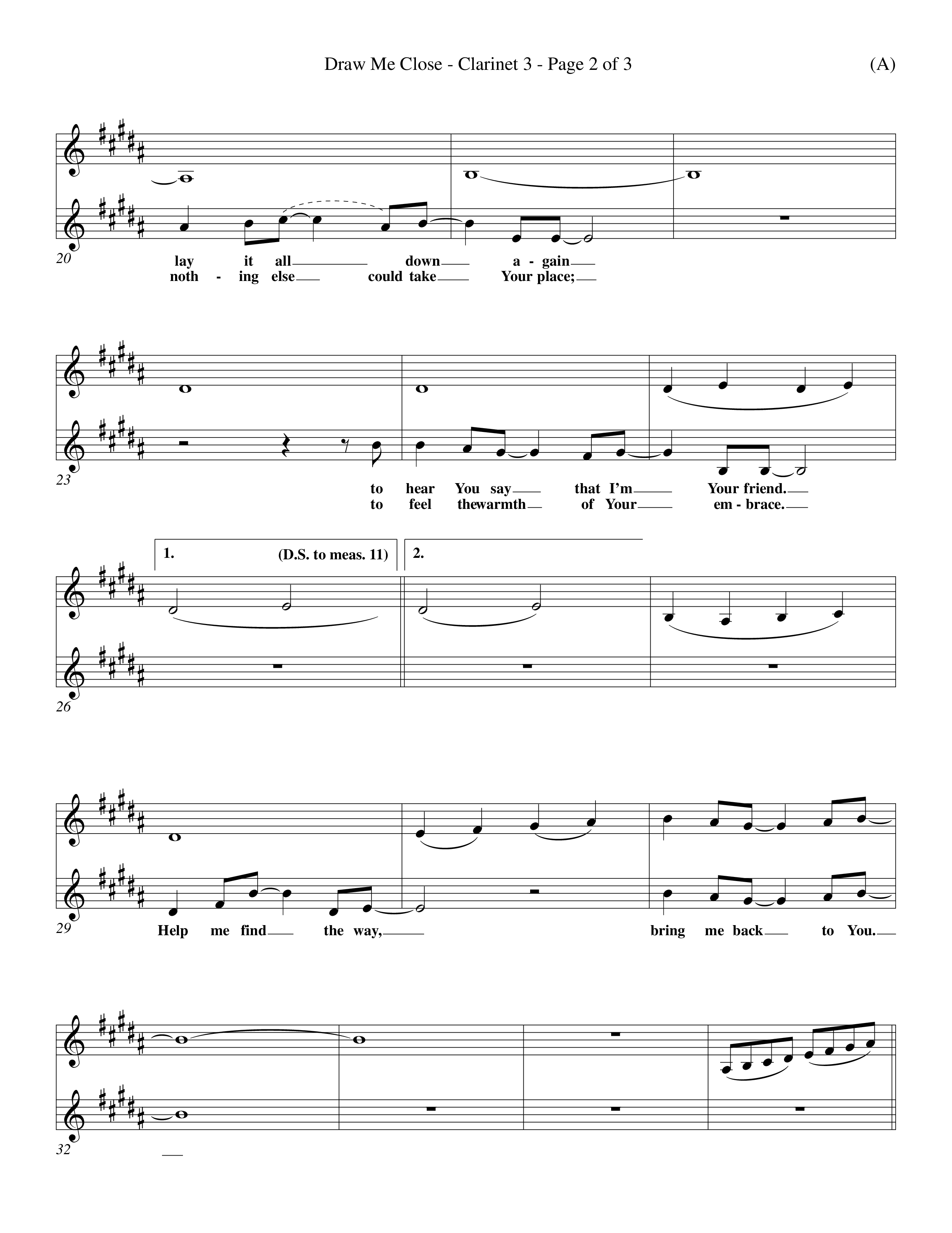 Draw Me Close (Choral Anthem SATB) Clarinet 3 (Word Music Choral / Orch. Michael Lawrence)