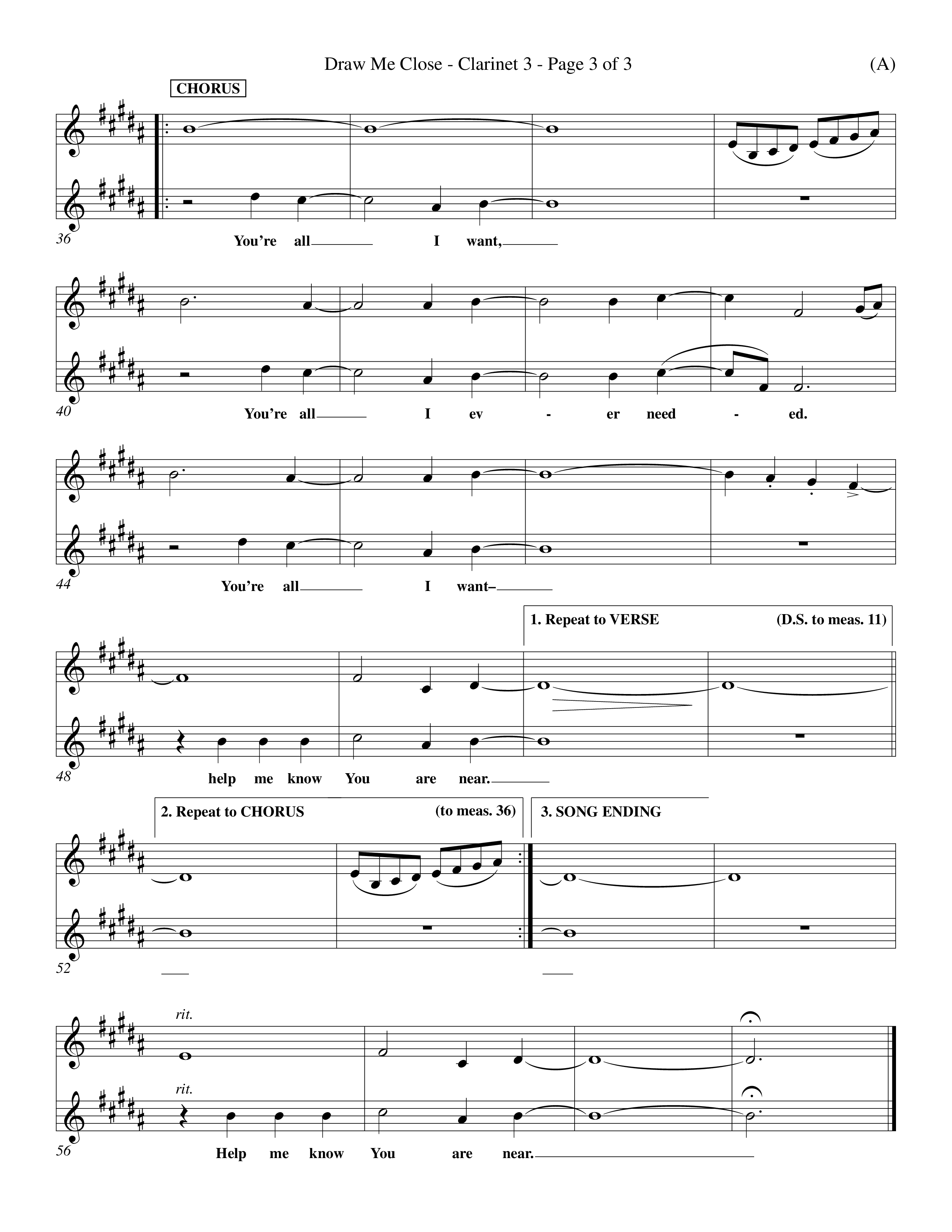 Draw Me Close (Choral Anthem SATB) Clarinet 3 (Word Music Choral / Orch. Michael Lawrence)