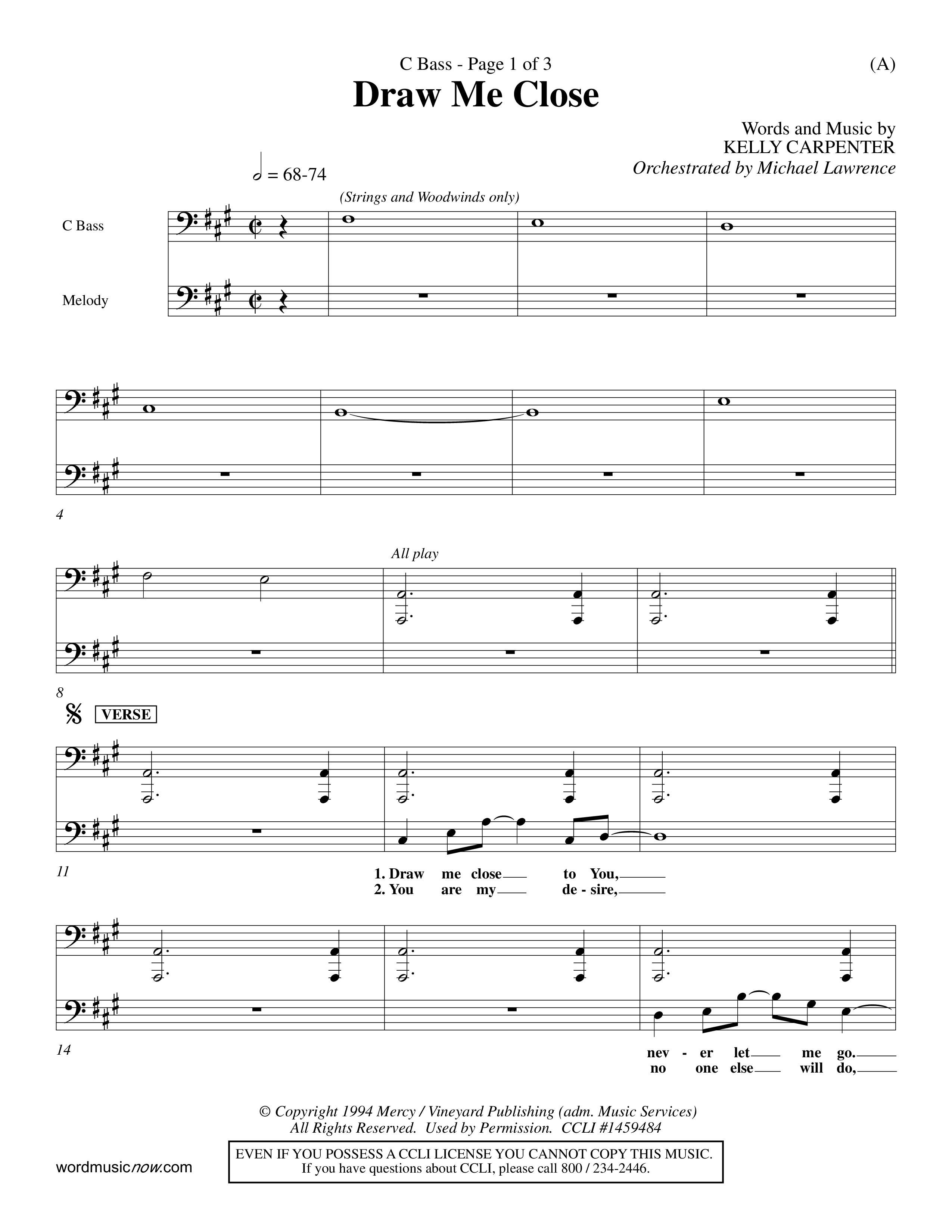 Draw Me Close (Choral Anthem SATB) Contrabass (Word Music Choral / Orch. Michael Lawrence)