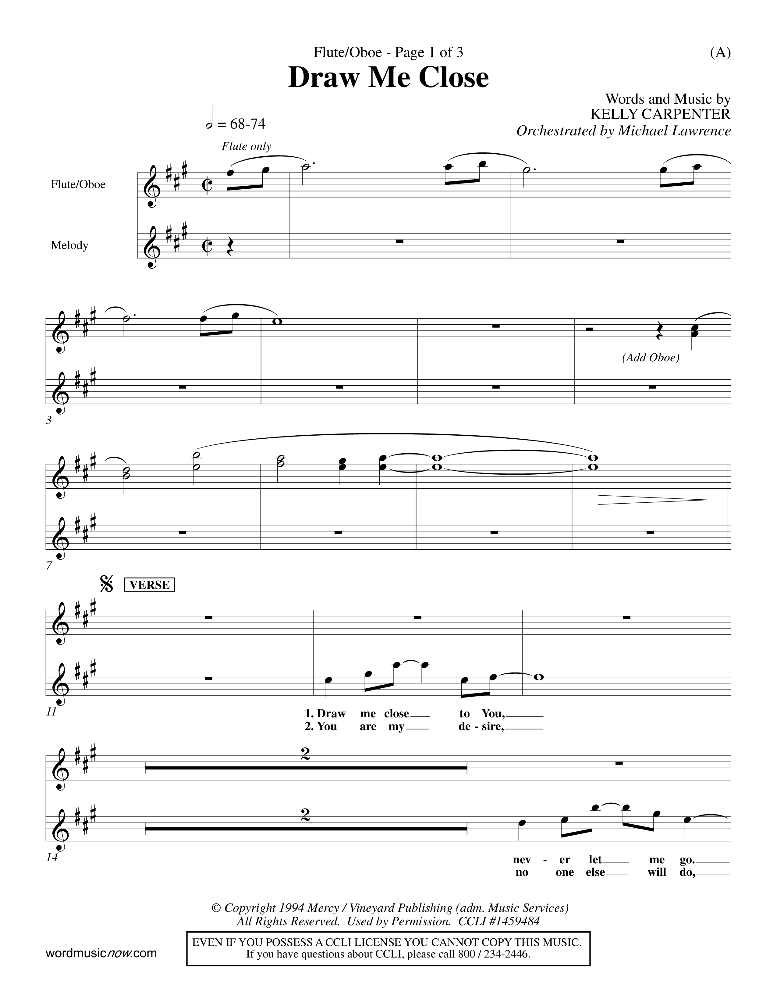 Draw Me Close (Choral Anthem SATB) Flute/Oboe (Word Music Choral / Orch. Michael Lawrence)