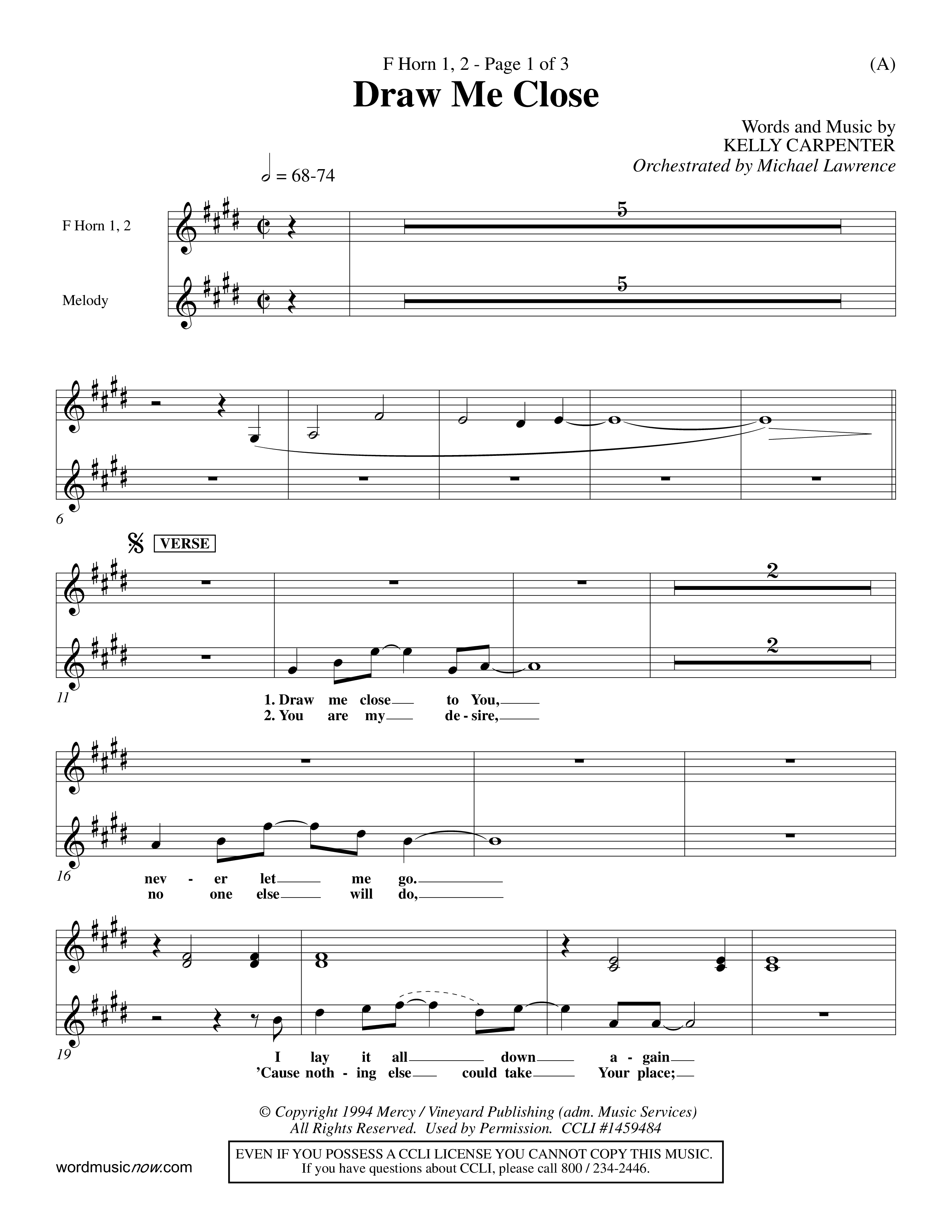 Draw Me Close (Choral Anthem SATB) French Horn (Word Music Choral / Orch. Michael Lawrence)