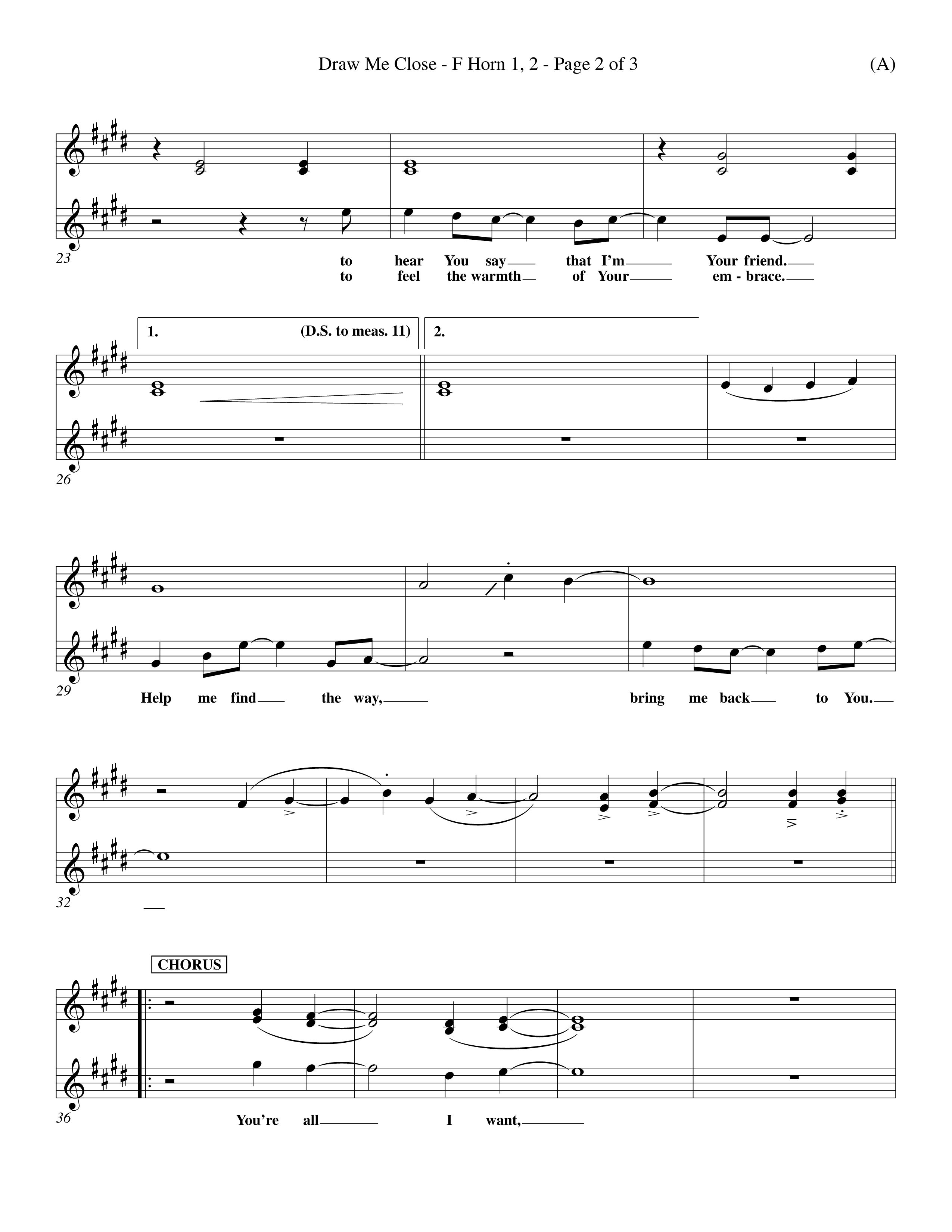 Draw Me Close (Choral Anthem SATB) French Horn (Word Music Choral / Orch. Michael Lawrence)