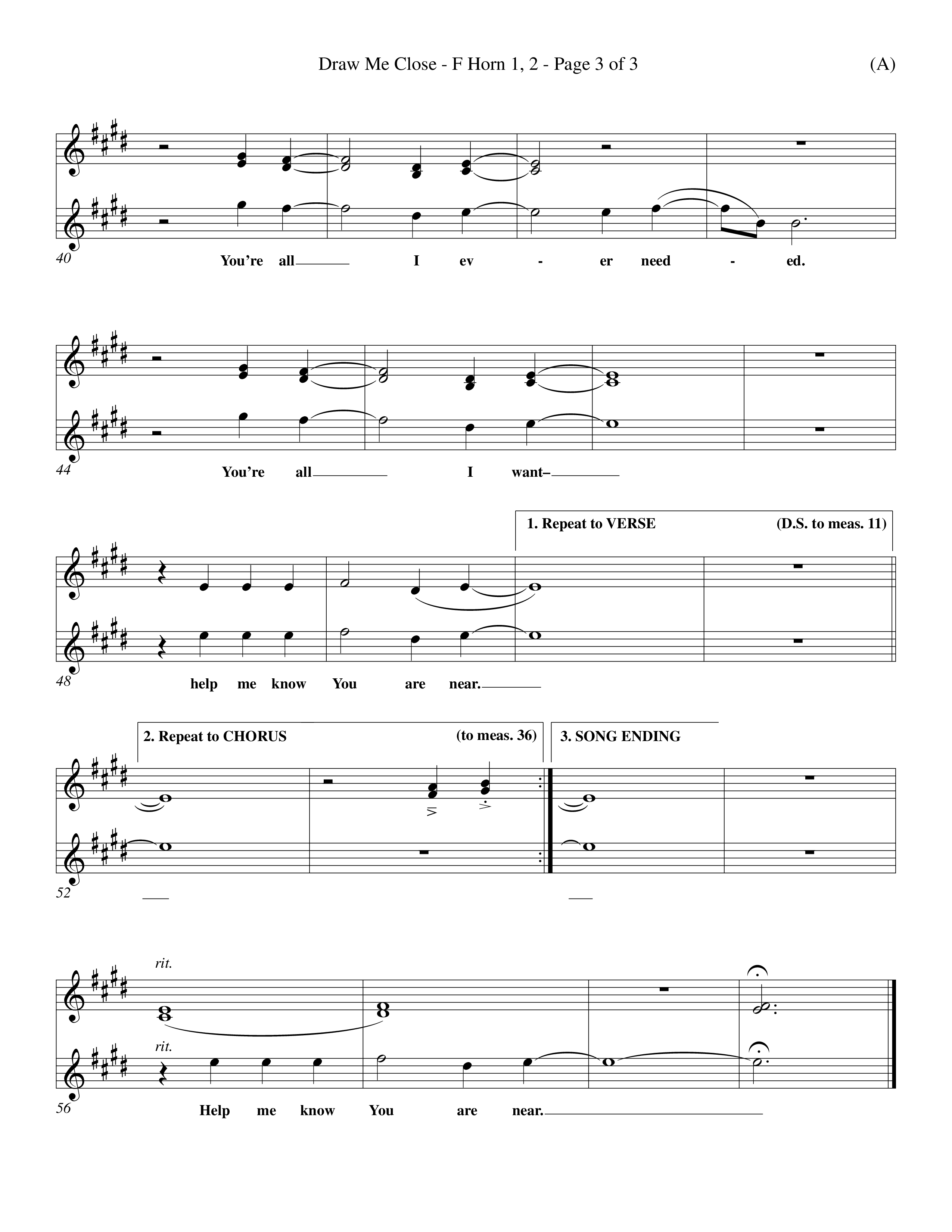 Draw Me Close (Choral Anthem SATB) French Horn (Word Music Choral / Orch. Michael Lawrence)
