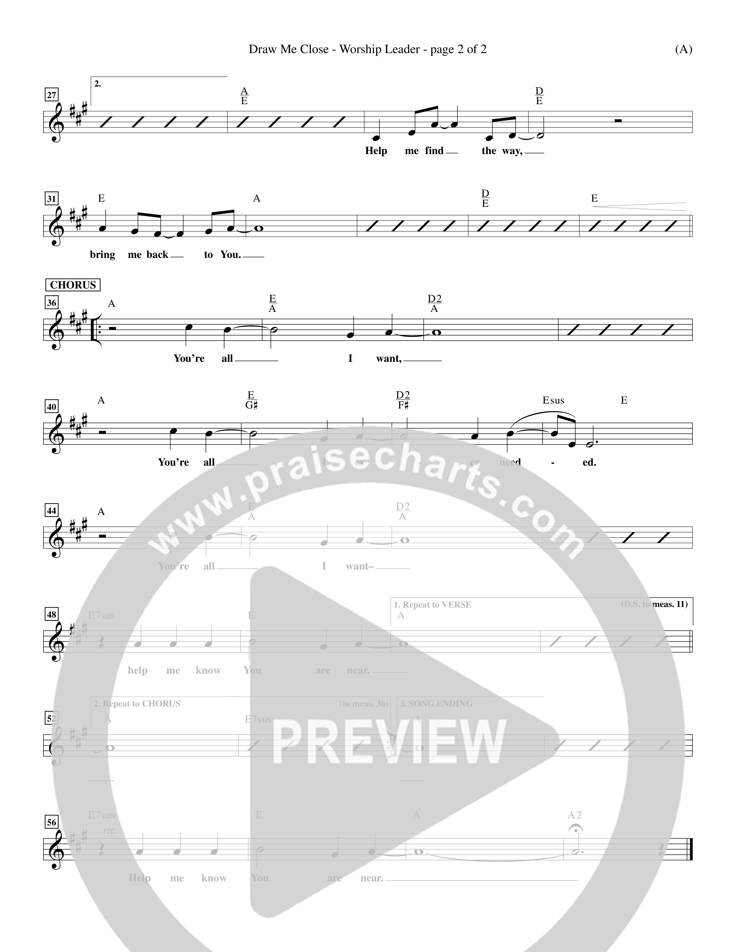 Draw Me Close (Choral Anthem SATB) Lead Sheet (Mel) (Word Music Choral / Orch. Michael Lawrence)