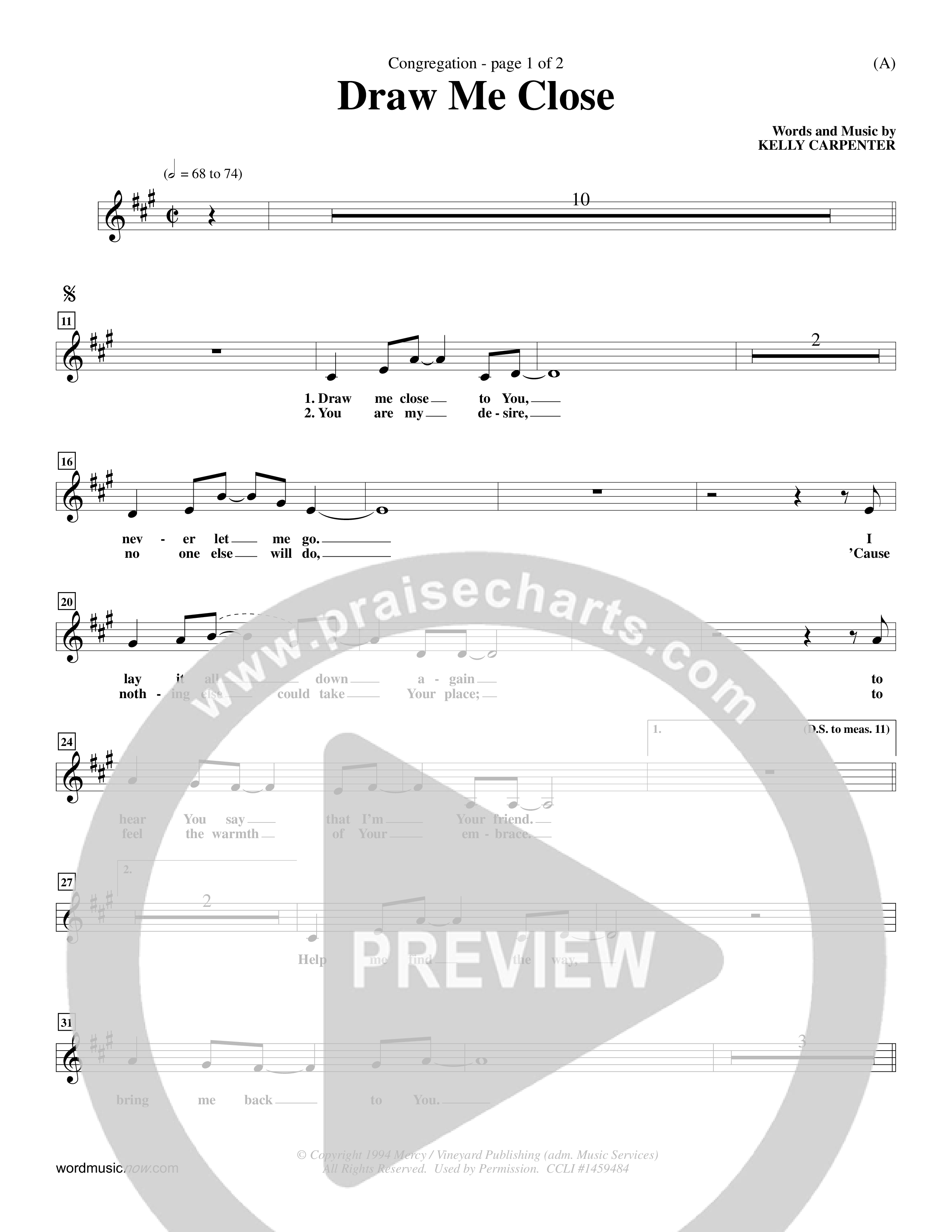 Draw Me Close (Choral Anthem SATB) Lead Sheet (Mel) (Word Music Choral / Orch. Michael Lawrence)