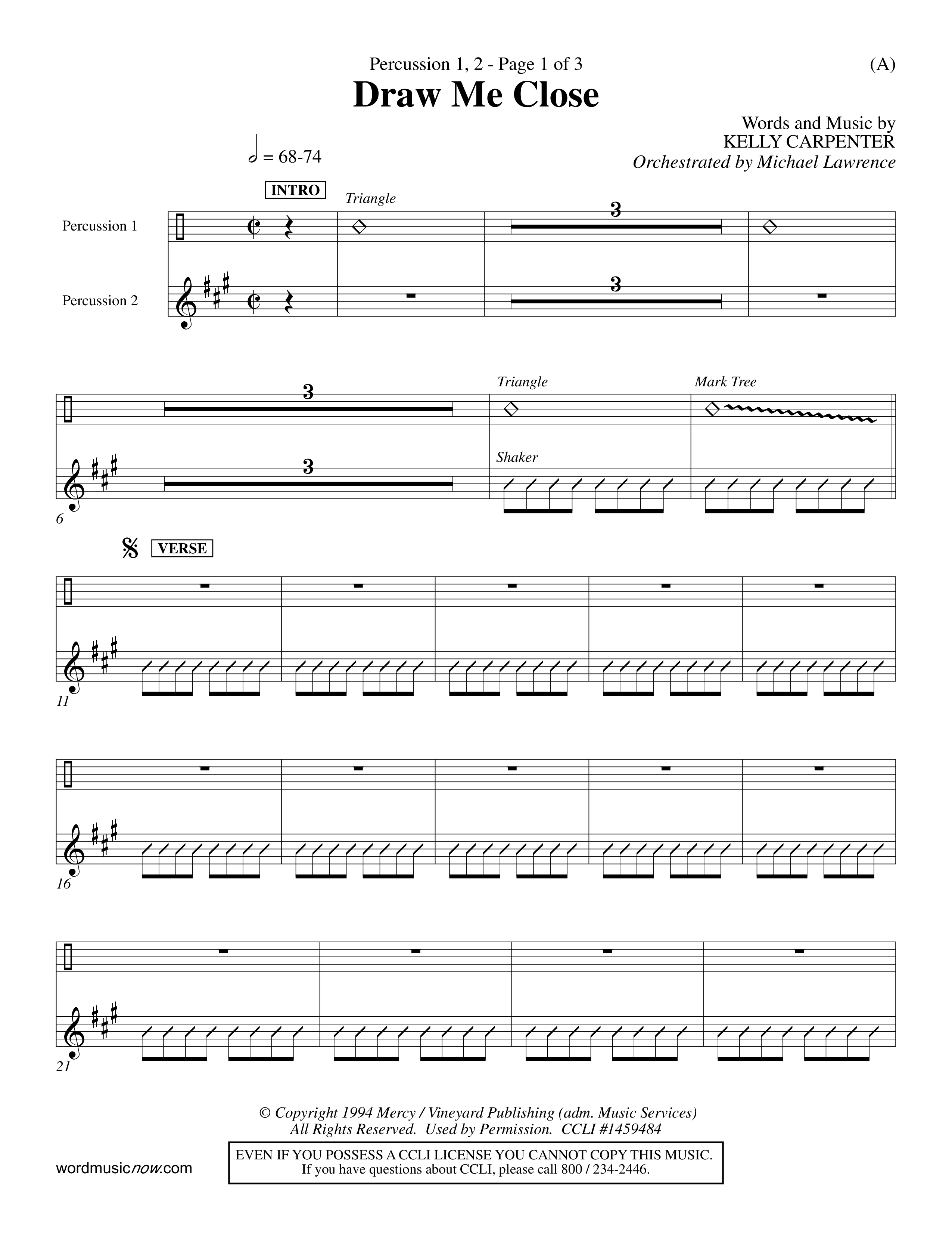 Draw Me Close (Choral Anthem SATB) Percussion 1/2 (Word Music Choral / Orch. Michael Lawrence)