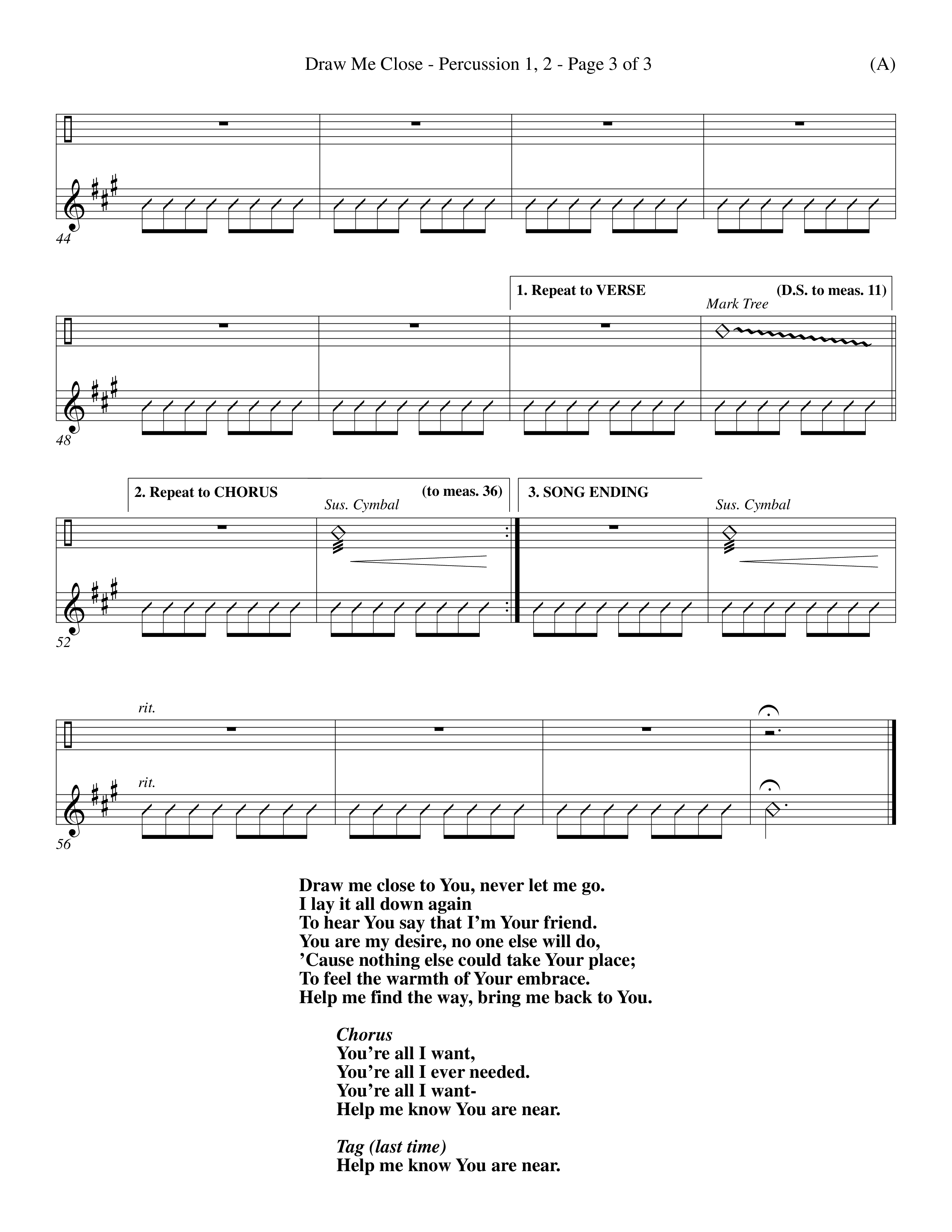 Draw Me Close (Choral Anthem SATB) Percussion 1/2 (Word Music Choral / Orch. Michael Lawrence)