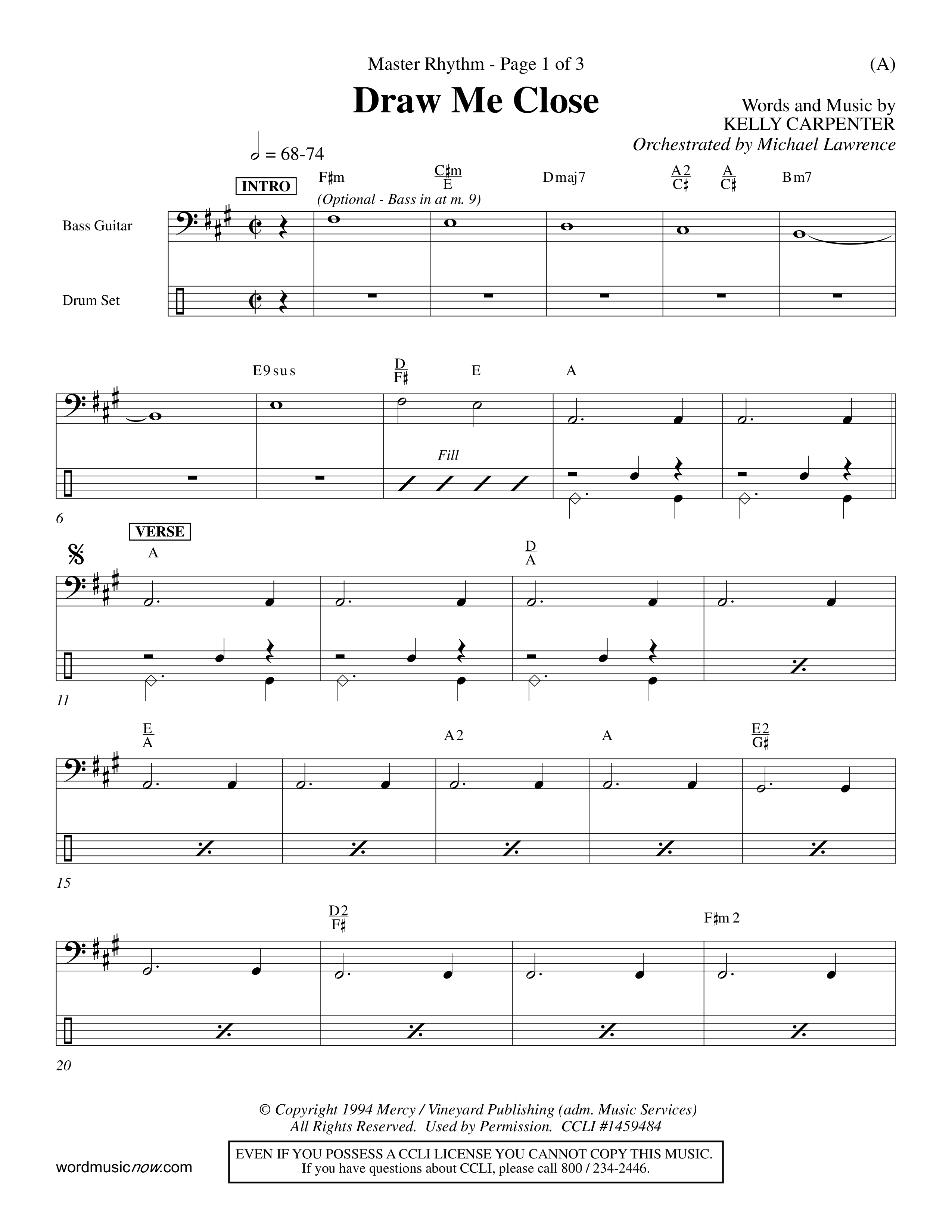 Draw Me Close (Choral Anthem SATB) Rhythm Chart (Word Music Choral / Orch. Michael Lawrence)