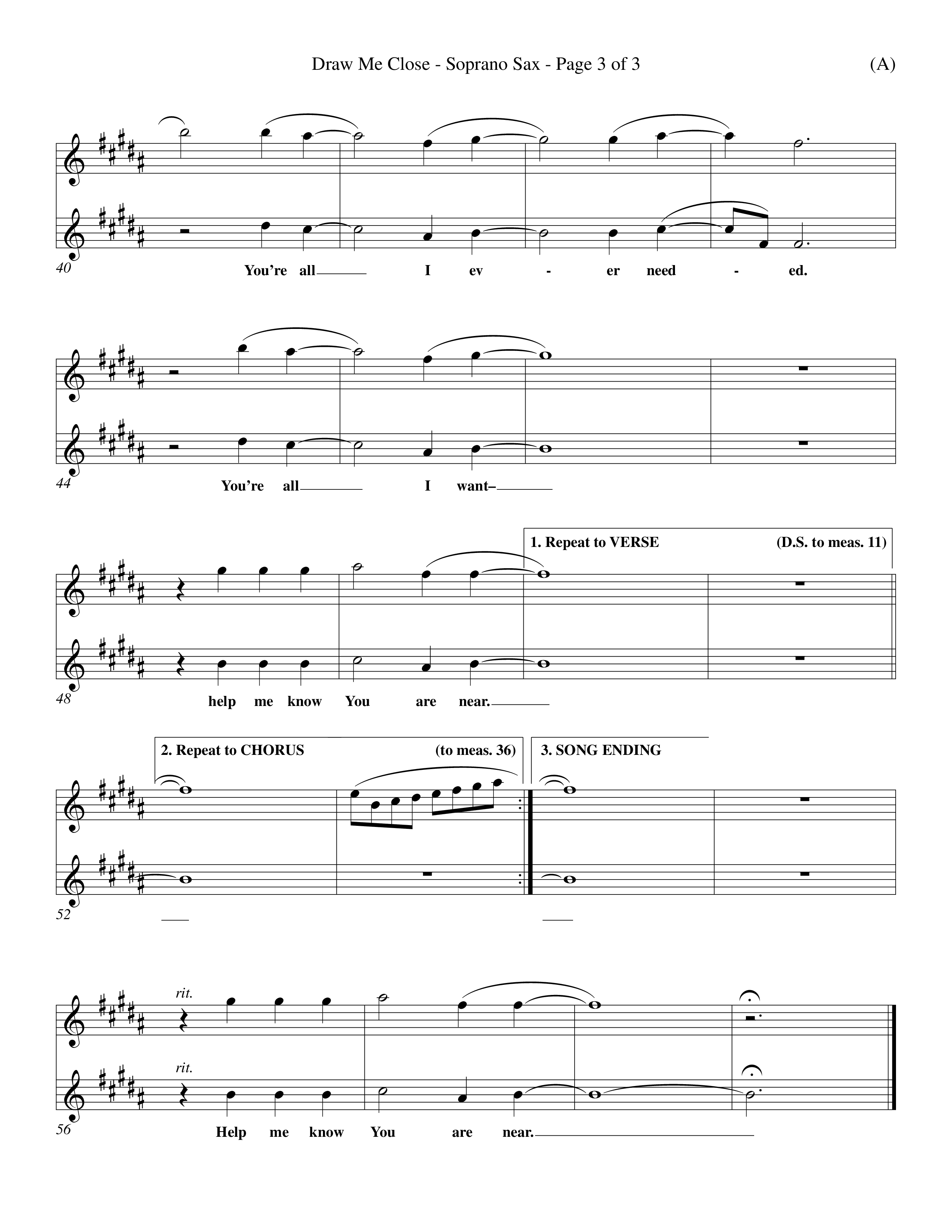 Draw Me Close (Choral Anthem SATB) Saxophone (Word Music Choral / Orch. Michael Lawrence)