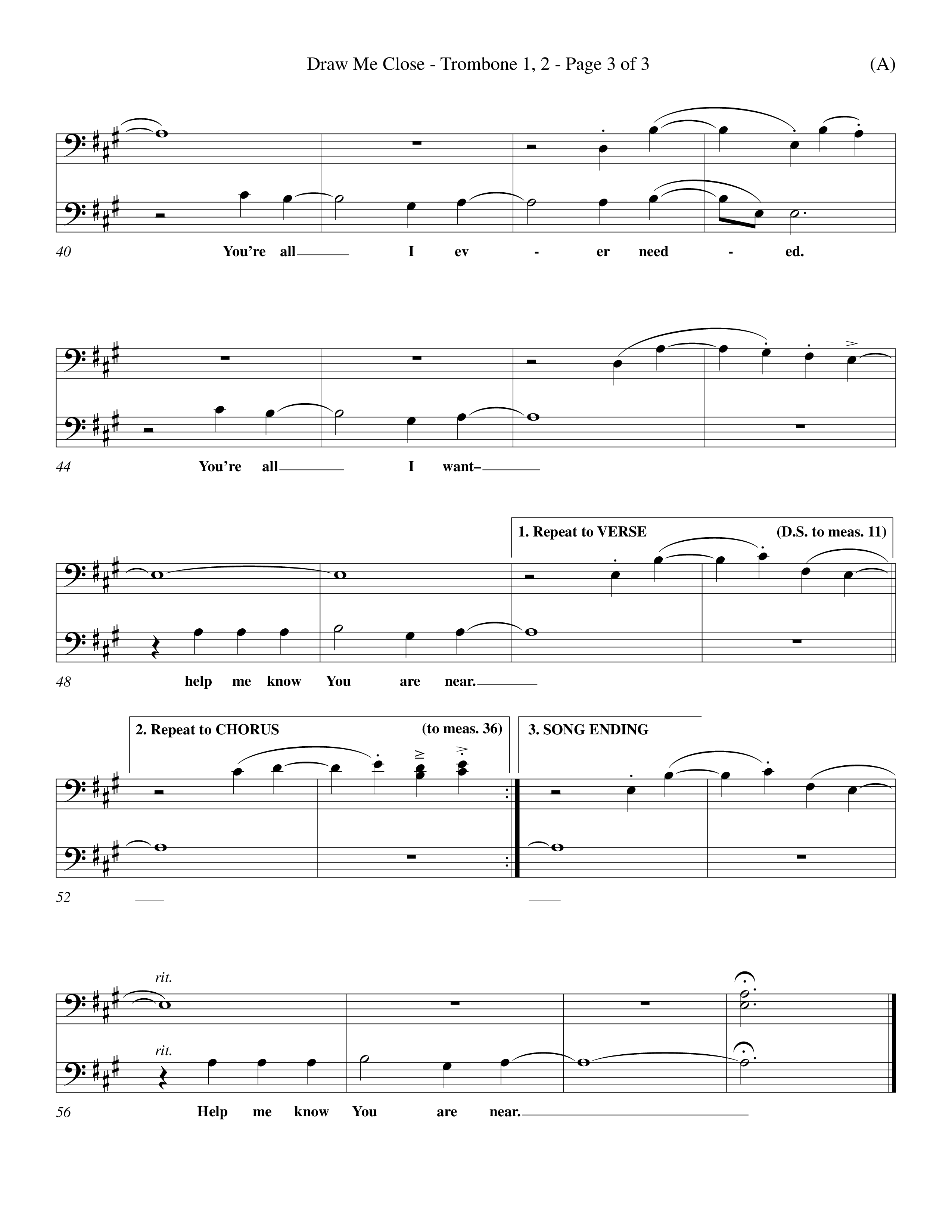 Draw Me Close (Choral Anthem SATB) Trombone 1/2 (Word Music Choral / Orch. Michael Lawrence)