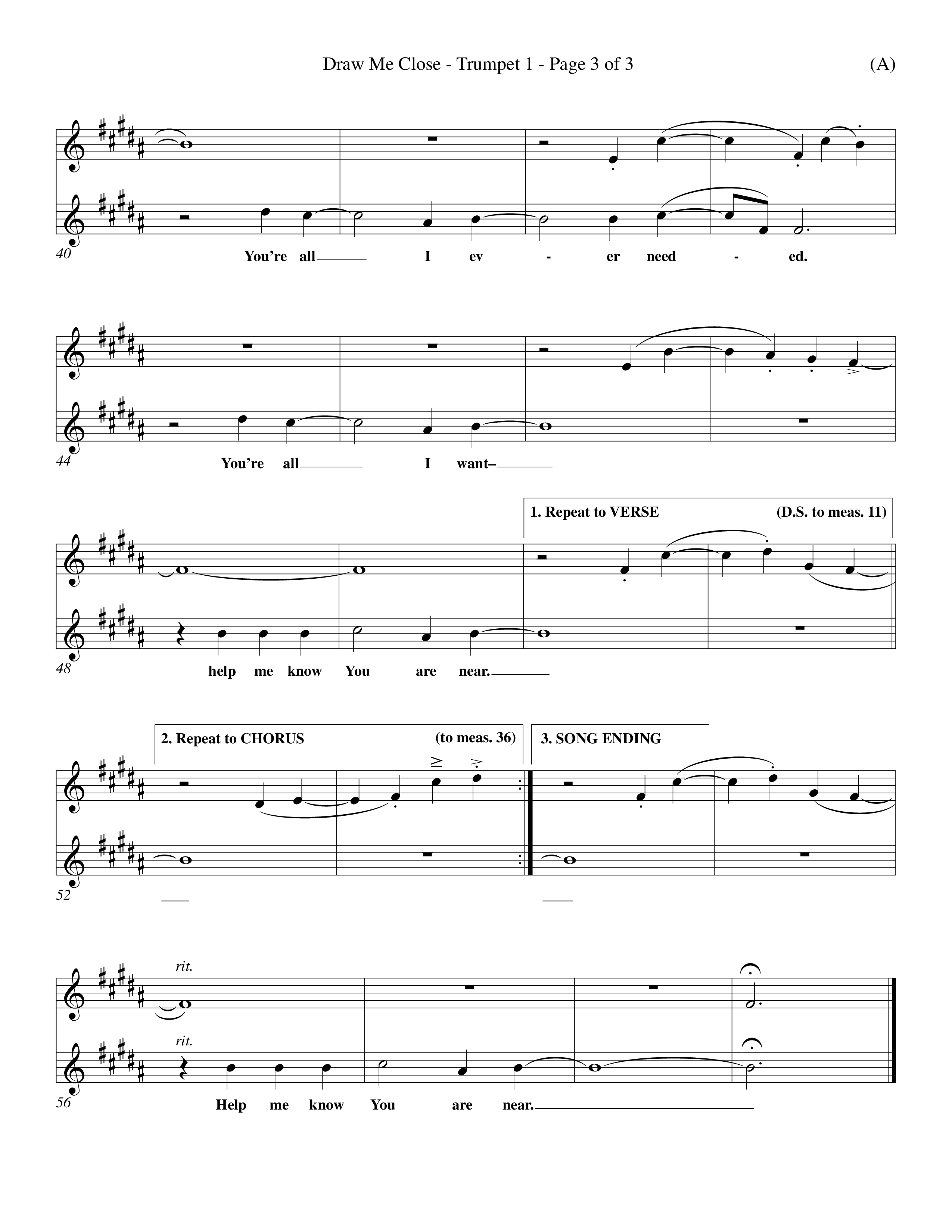 Draw Me Close (Choral Anthem SATB) Trumpet 1 (Word Music Choral / Orch. Michael Lawrence)