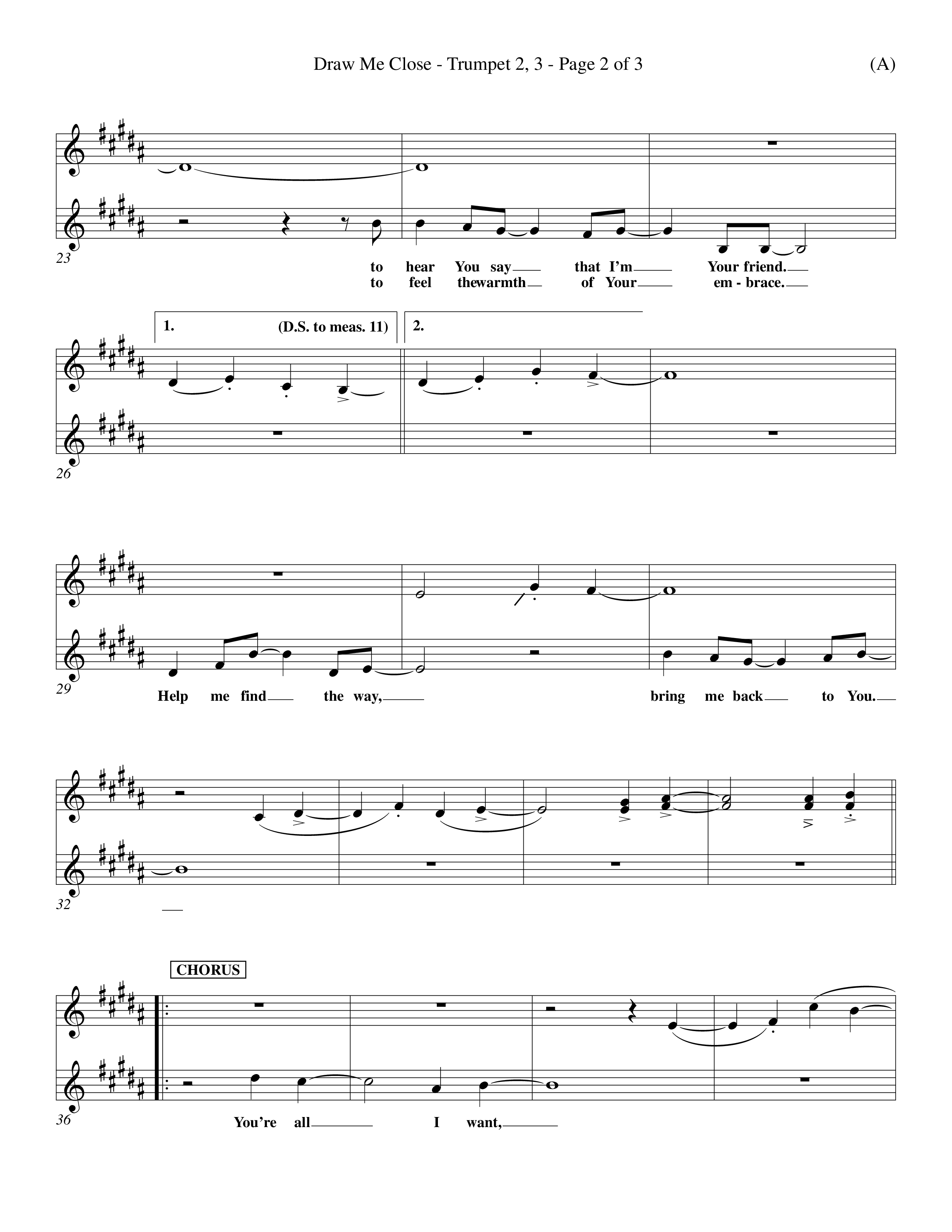 Draw Me Close (Choral Anthem SATB) Trumpet 2/3 (Word Music Choral / Orch. Michael Lawrence)