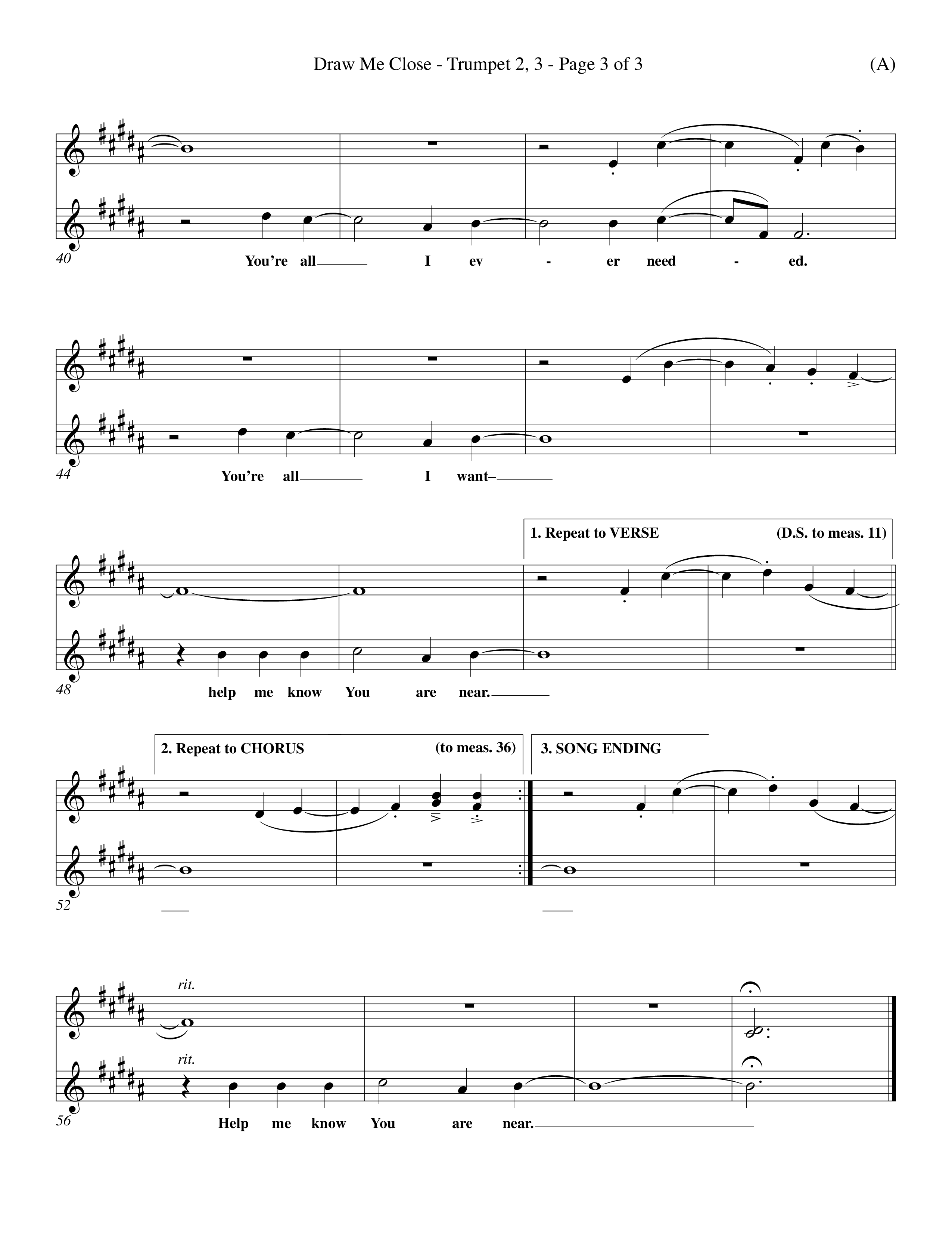 Draw Me Close (Choral Anthem SATB) Trumpet 2/3 (Word Music Choral / Orch. Michael Lawrence)