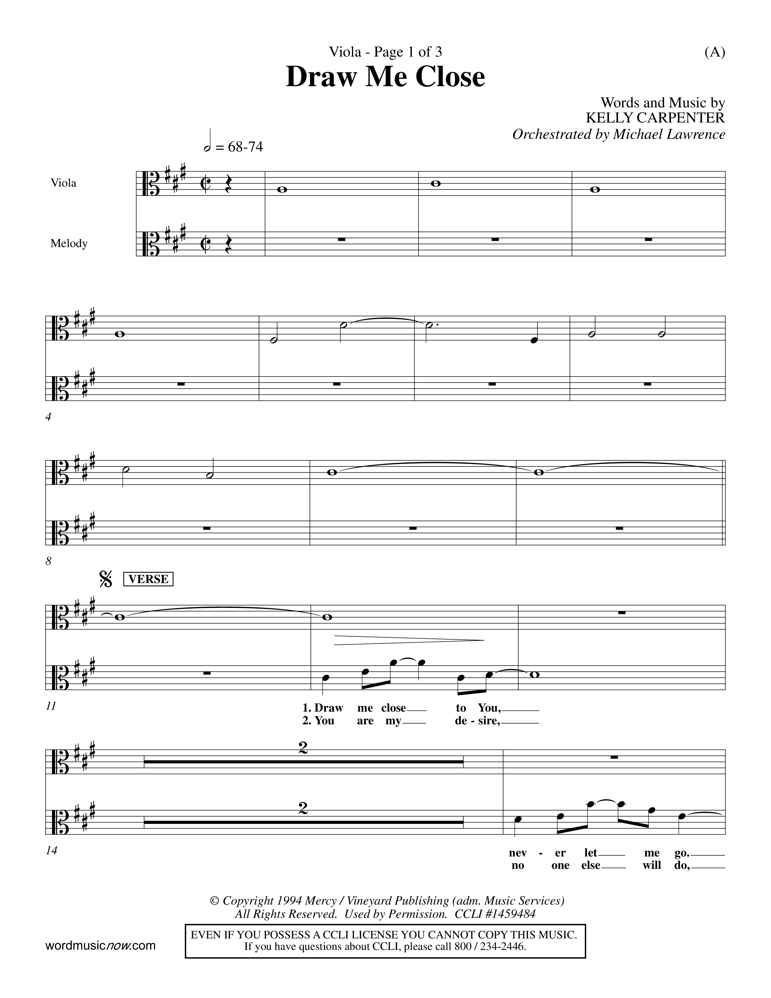 Draw Me Close (Choral Anthem SATB) Viola (Word Music Choral / Orch. Michael Lawrence)