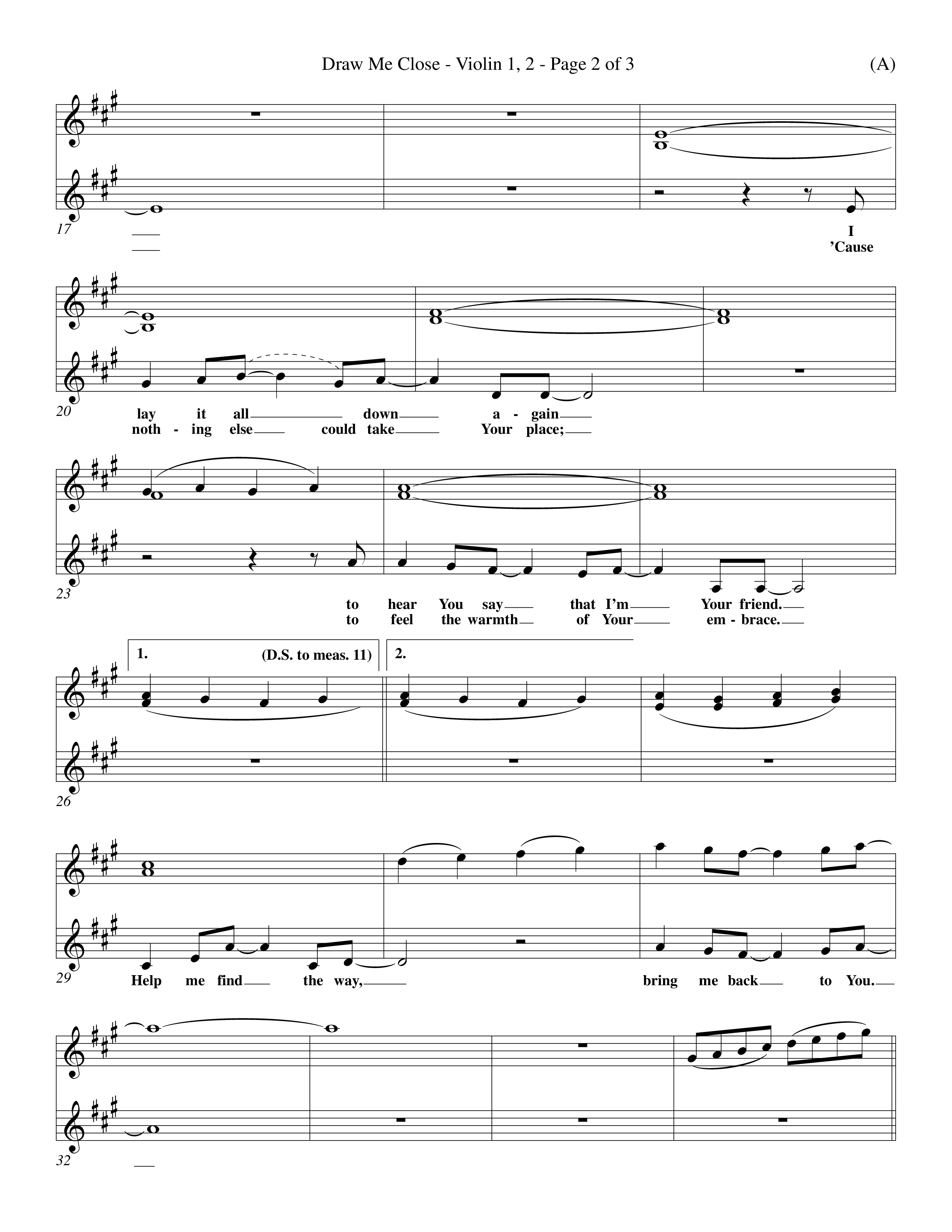 Draw Me Close (Choral Anthem SATB) Violin 1/2 (Word Music Choral / Orch. Michael Lawrence)