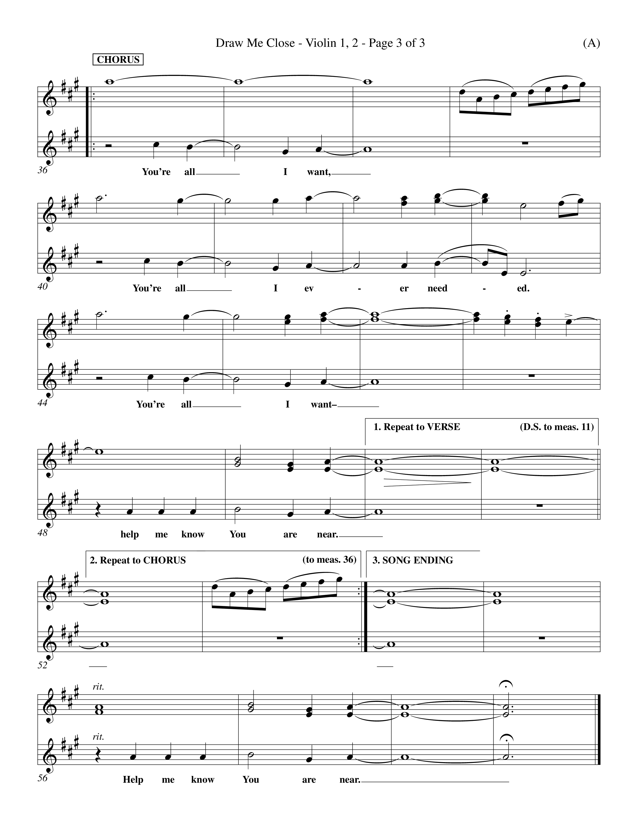 Draw Me Close (Choral Anthem SATB) Violin 1/2 (Word Music Choral / Orch. Michael Lawrence)