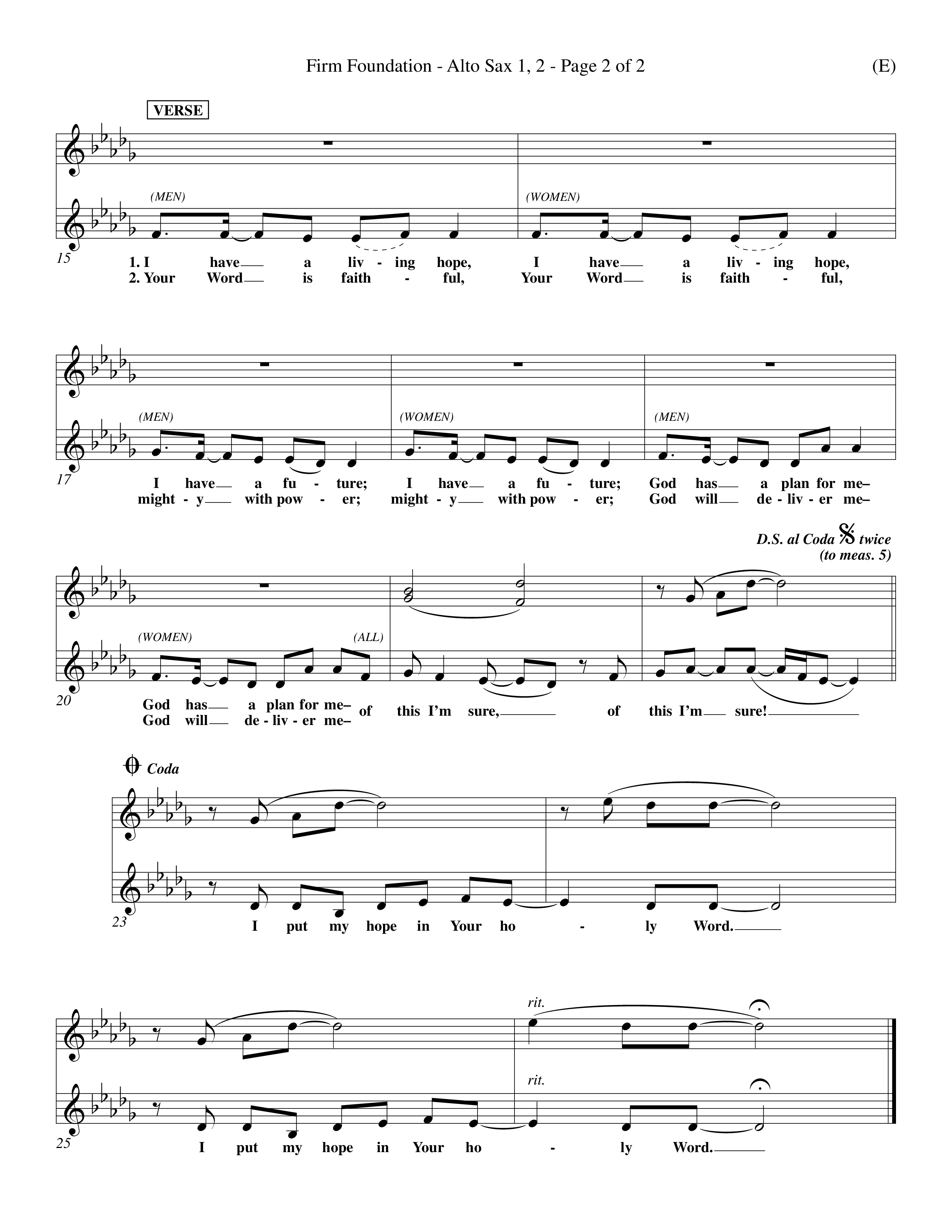 Firm Foundation (Choral Anthem SATB) Alto Sax 1/2 (Word Music Choral / Orch. Kenn Hughes)