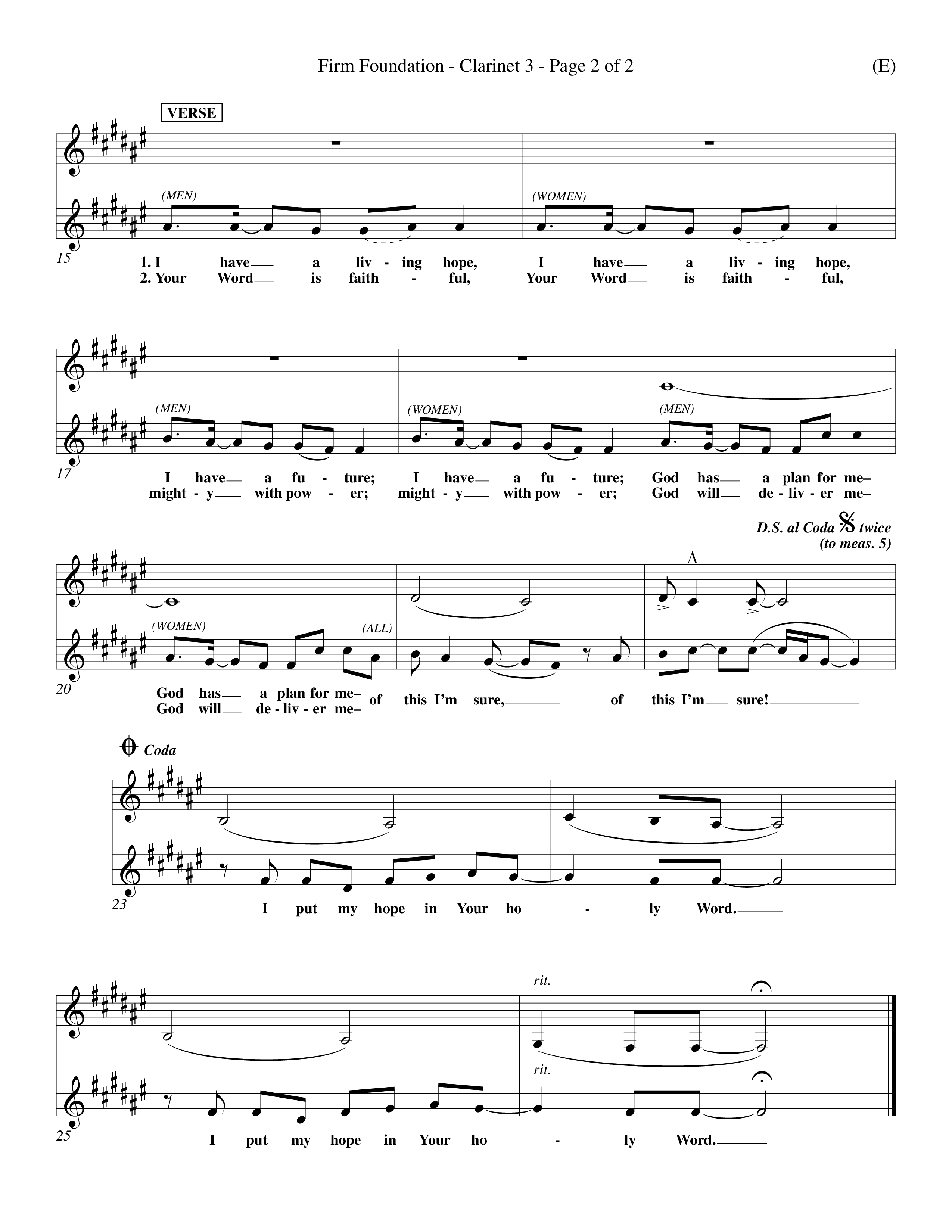Firm Foundation (Choral Anthem SATB) Clarinet 3 (Word Music Choral / Orch. Kenn Hughes)