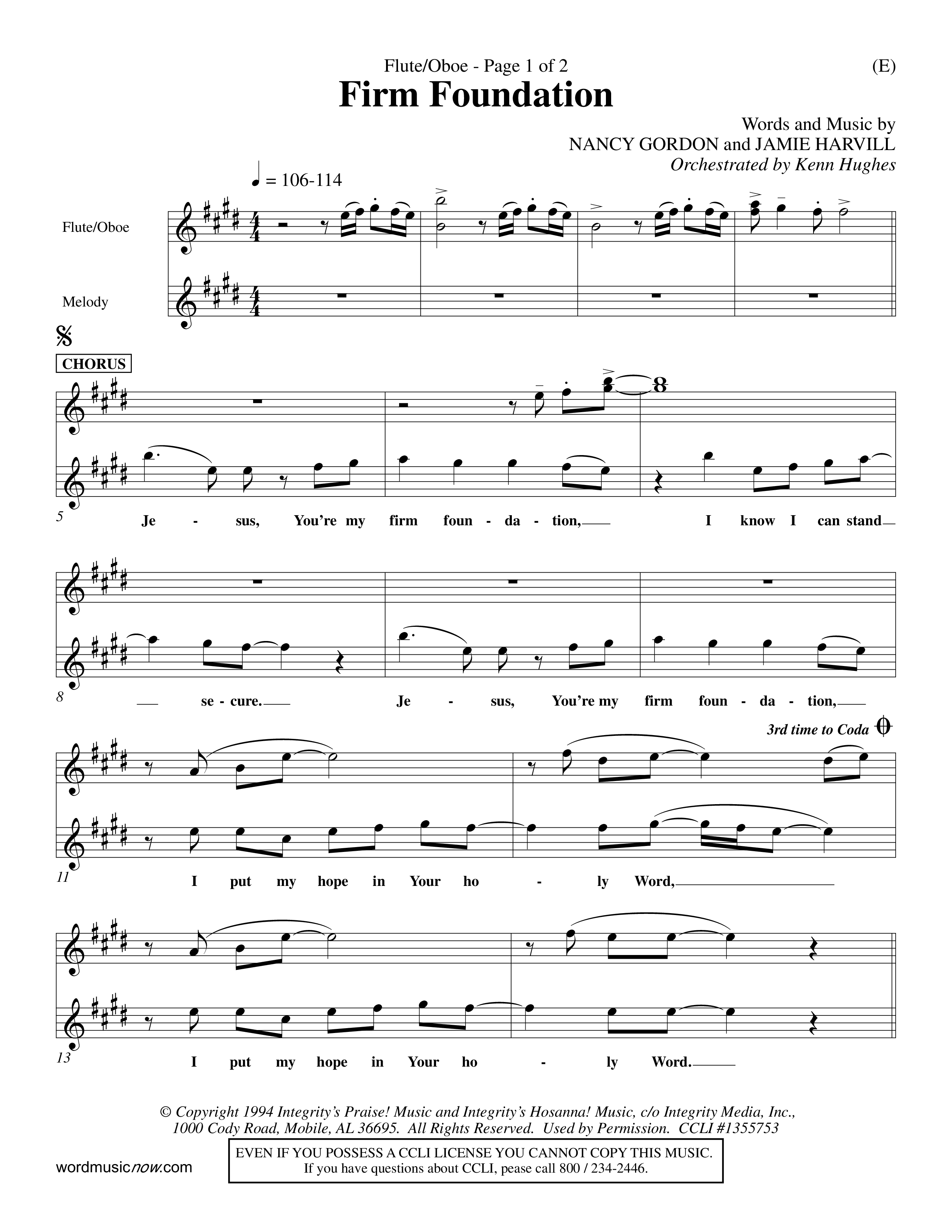 Firm Foundation (Choral Anthem SATB) Flute/Oboe (Word Music Choral / Orch. Kenn Hughes)
