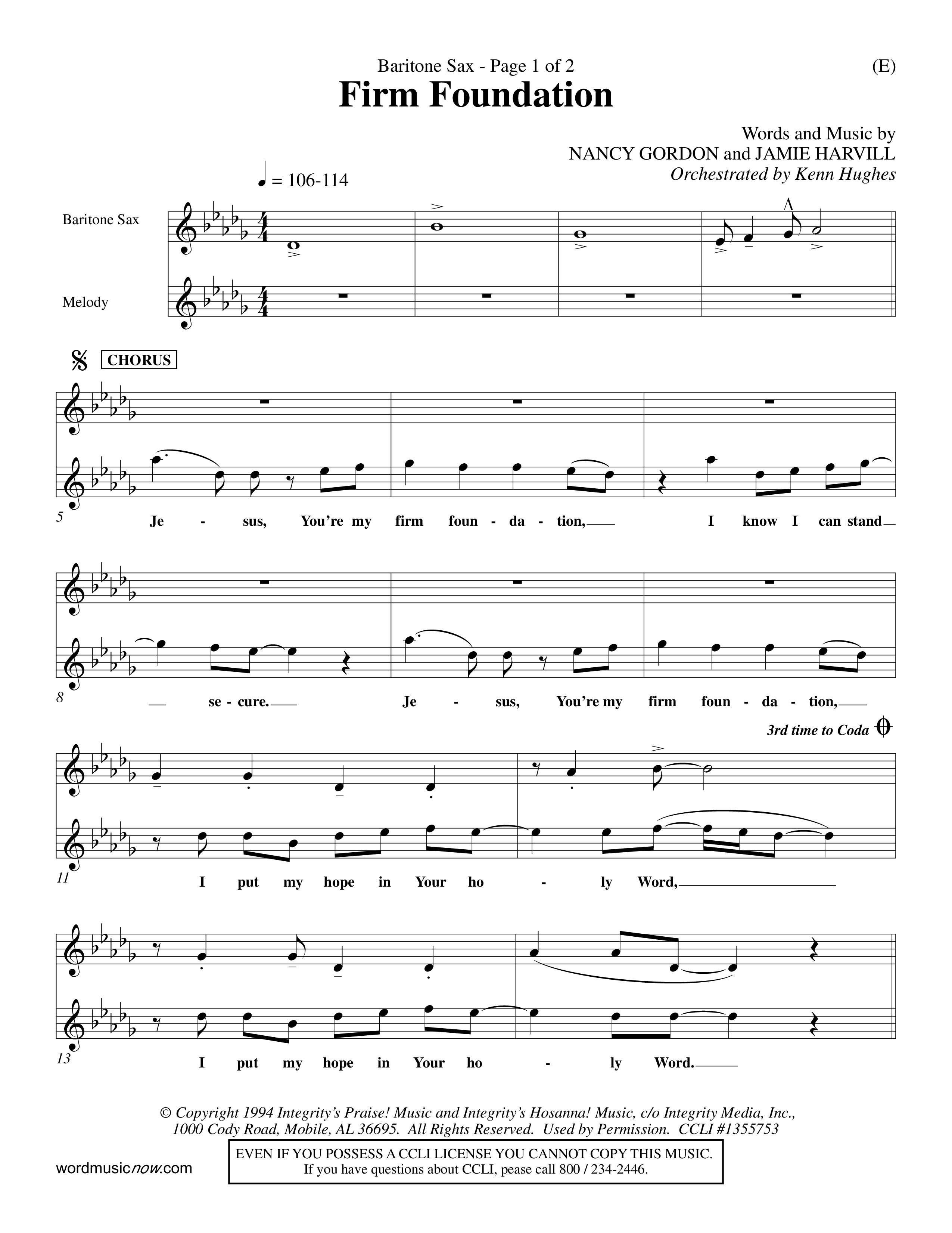 Firm Foundation (Choral Anthem SATB) Saxophone (Word Music Choral / Orch. Kenn Hughes)