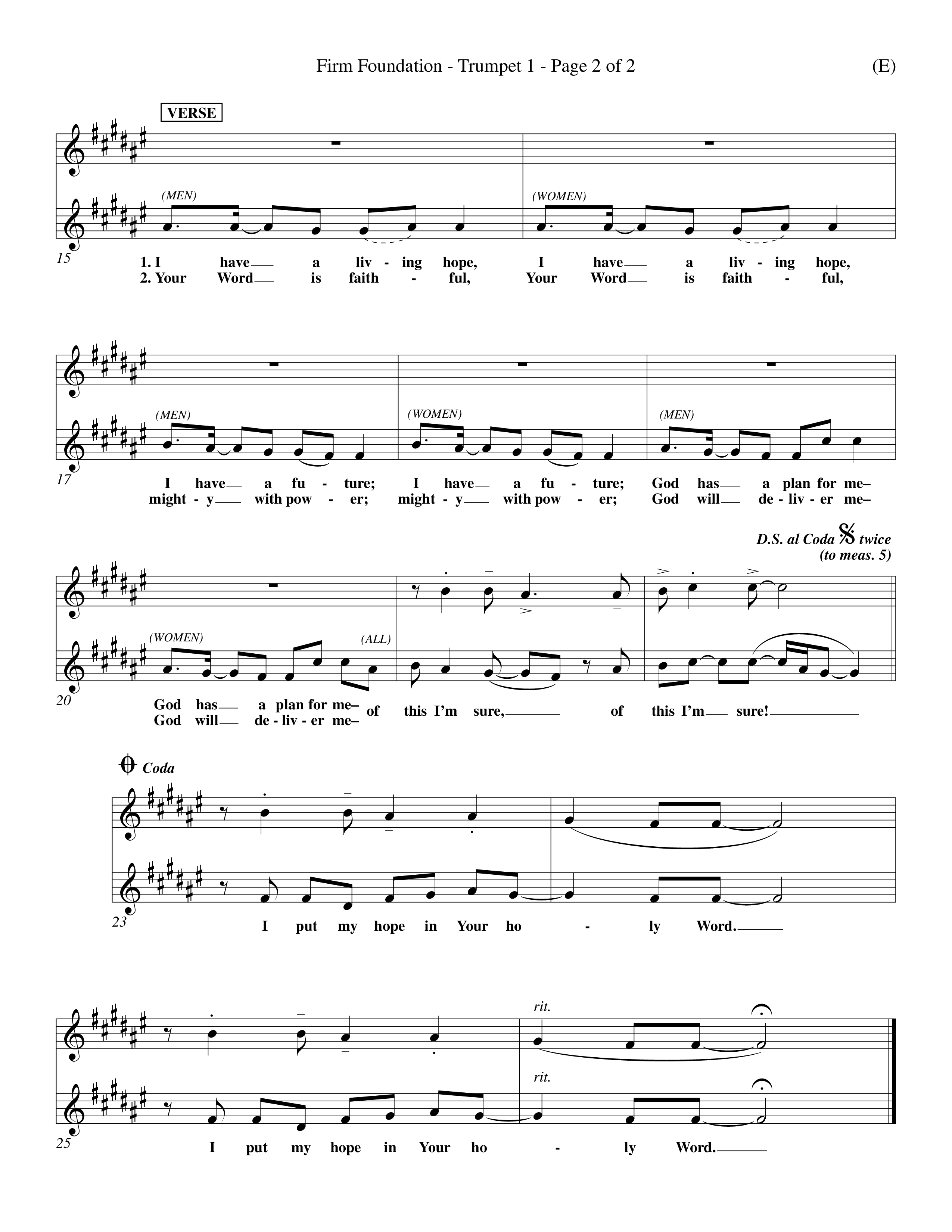 Firm Foundation (Choral Anthem SATB) Trumpet 1 (Word Music Choral / Orch. Kenn Hughes)