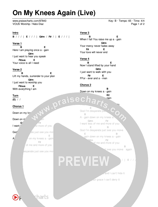 On My Knees Again (Live) Chords & Lyrics (VOUS Worship / Nate Diaz)