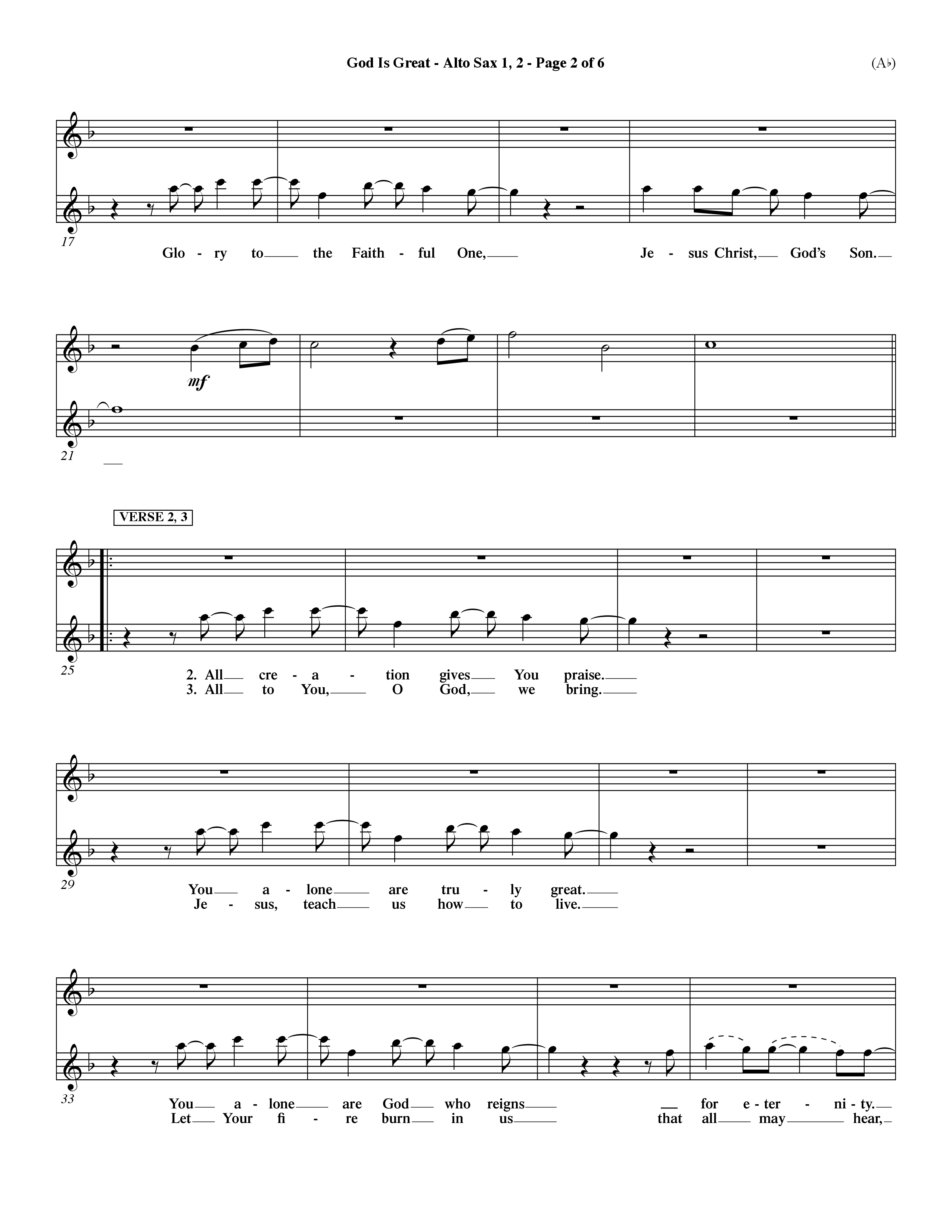 God Is Great (Choral Anthem SATB) Alto Sax 1/2 (Word Music Choral / Orch. Dave Williamson)