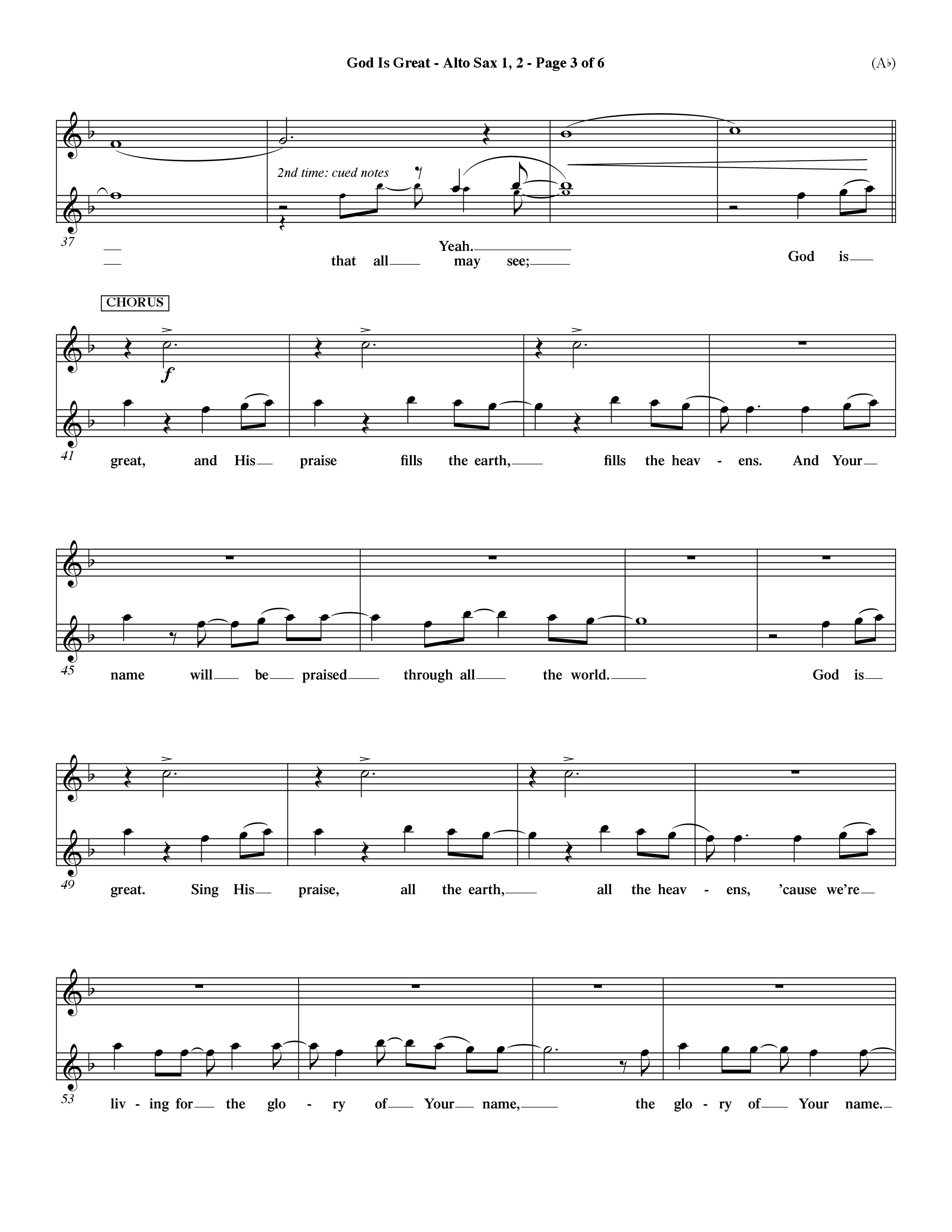 God Is Great (Choral Anthem SATB) Alto Sax 1/2 (Word Music Choral / Orch. Dave Williamson)
