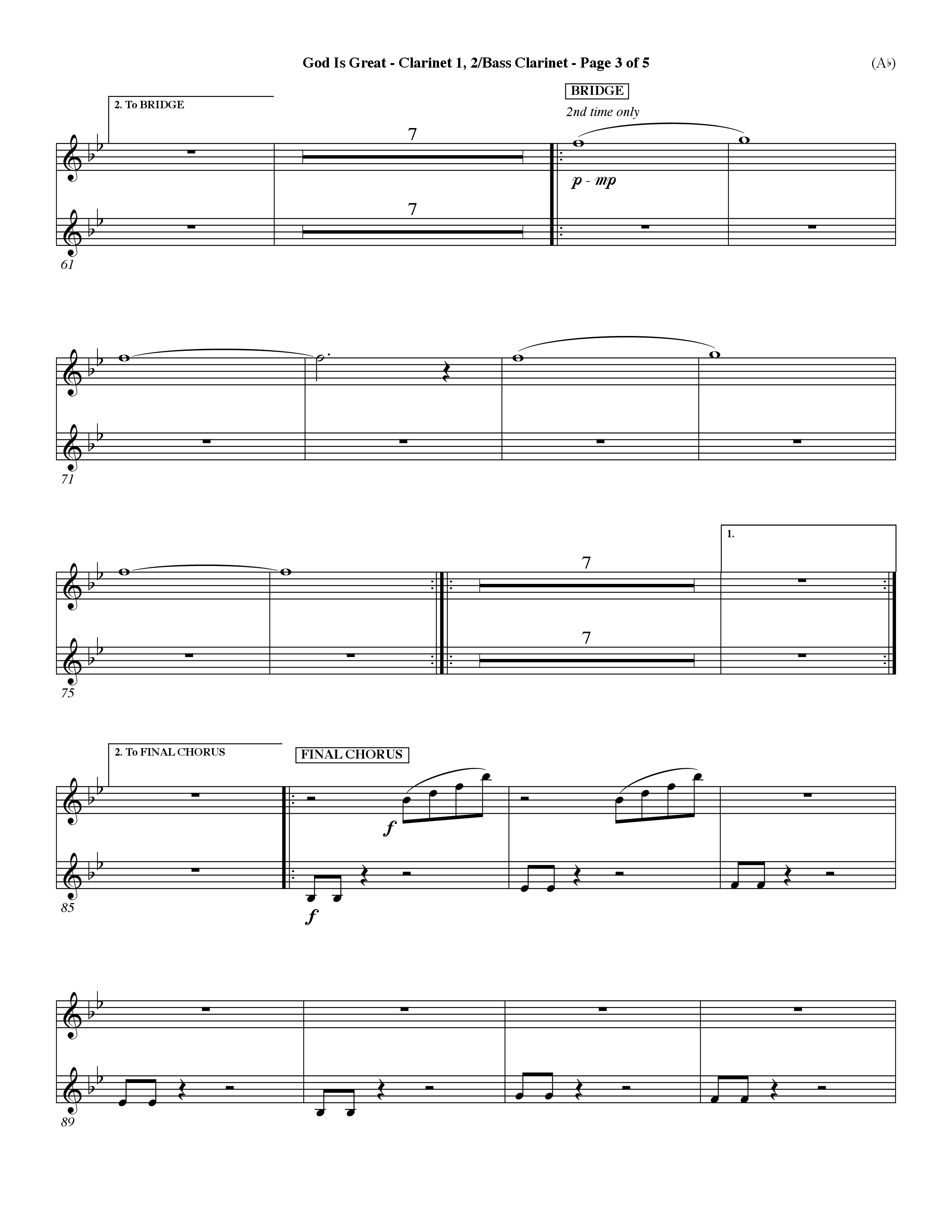 God Is Great (Choral Anthem SATB) Clarinet 1/2, Bass Clarinet (Word Music Choral / Orch. Dave Williamson)