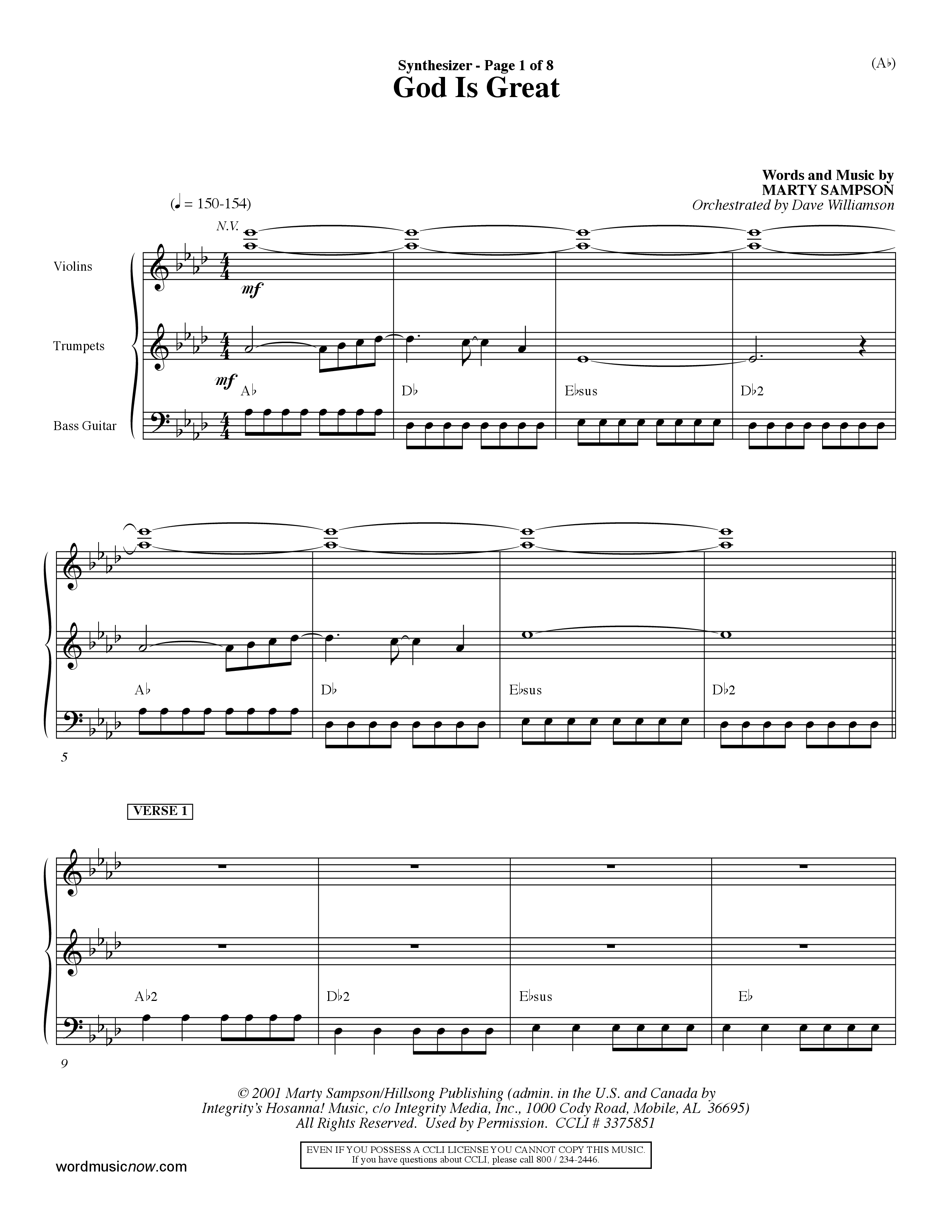 God Is Great (Choral Anthem SATB) Synth (Word Music Choral / Orch. Dave Williamson)