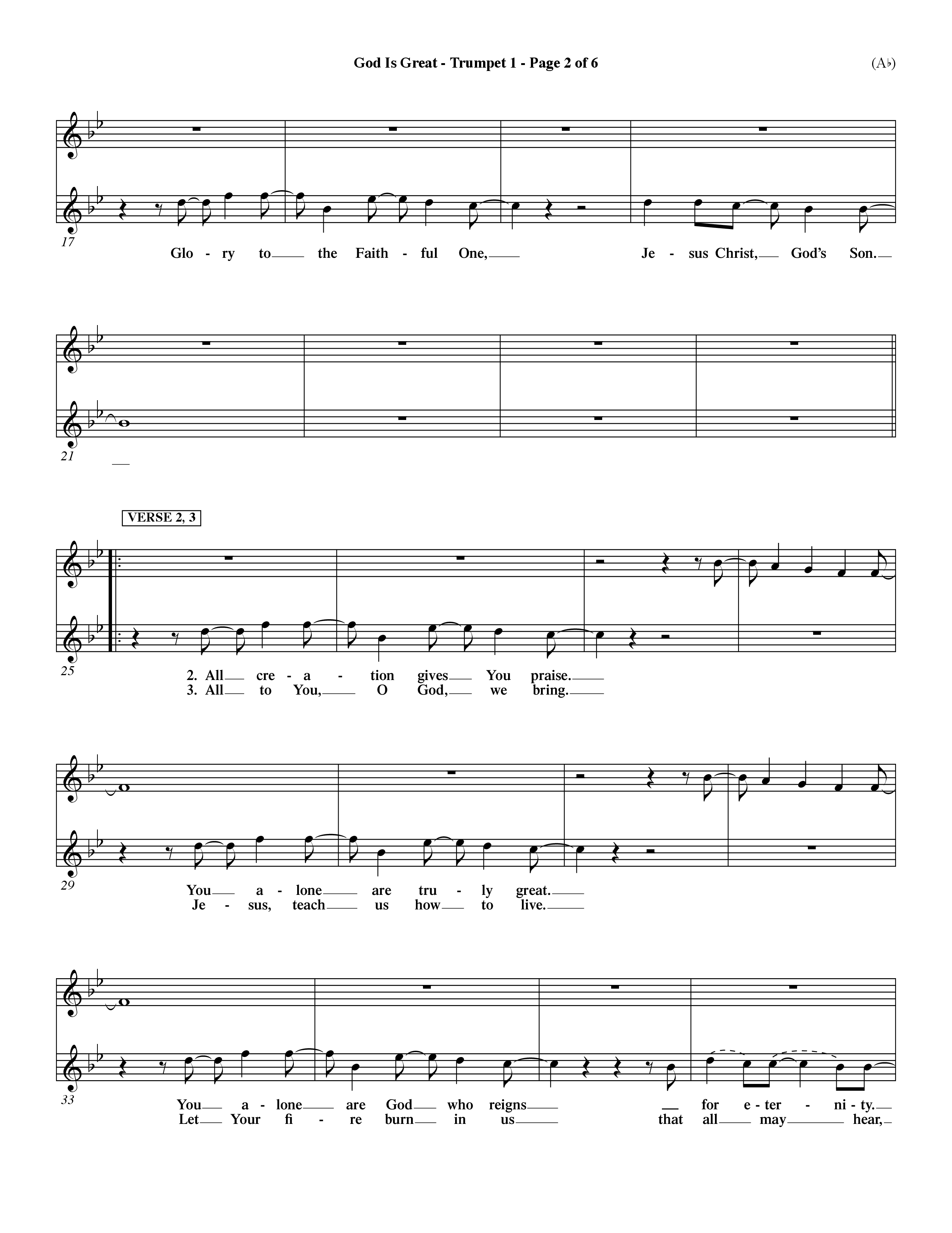 God Is Great (Choral Anthem SATB) Trumpet 1 (Word Music Choral / Orch. Dave Williamson)