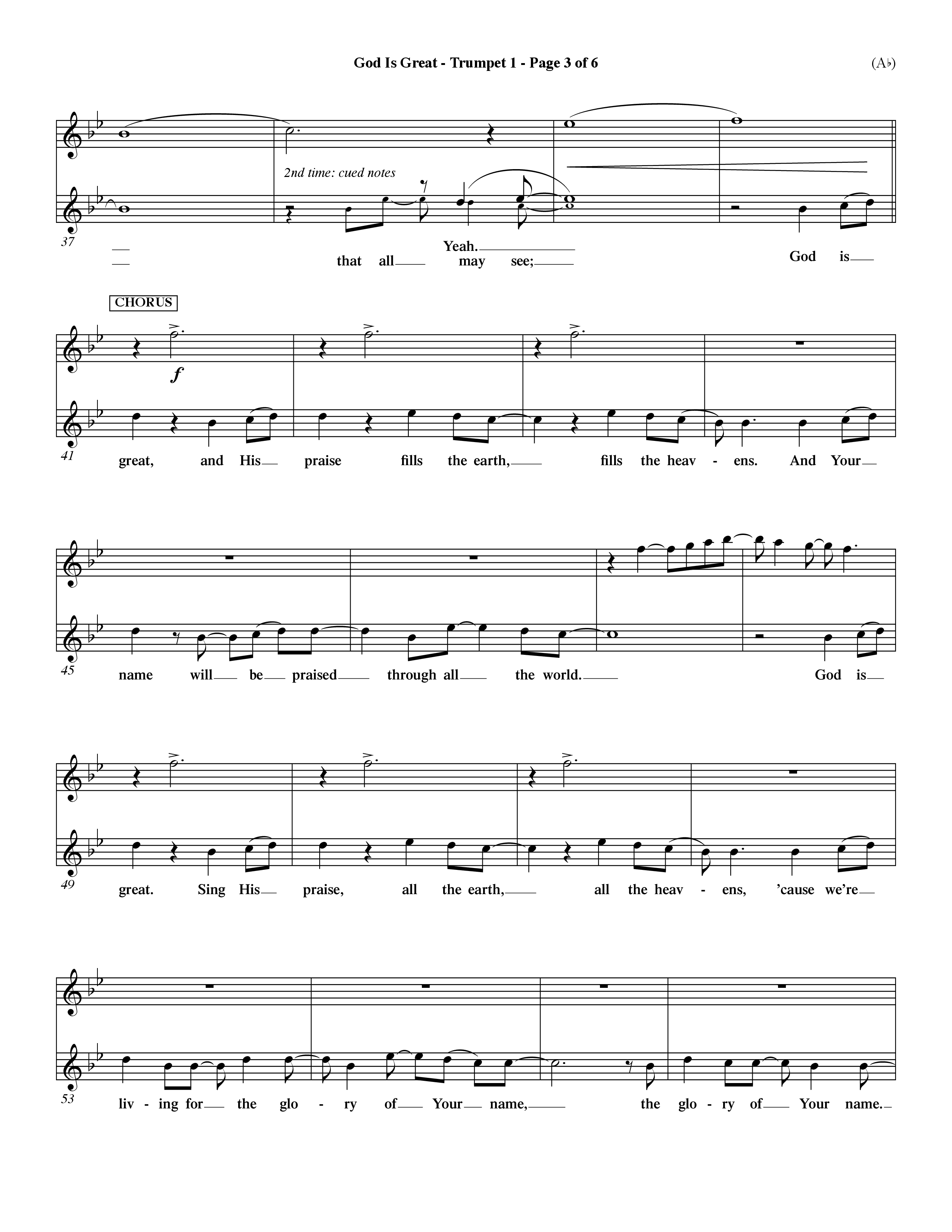 God Is Great (Choral Anthem SATB) Trumpet 1 (Word Music Choral / Orch. Dave Williamson)