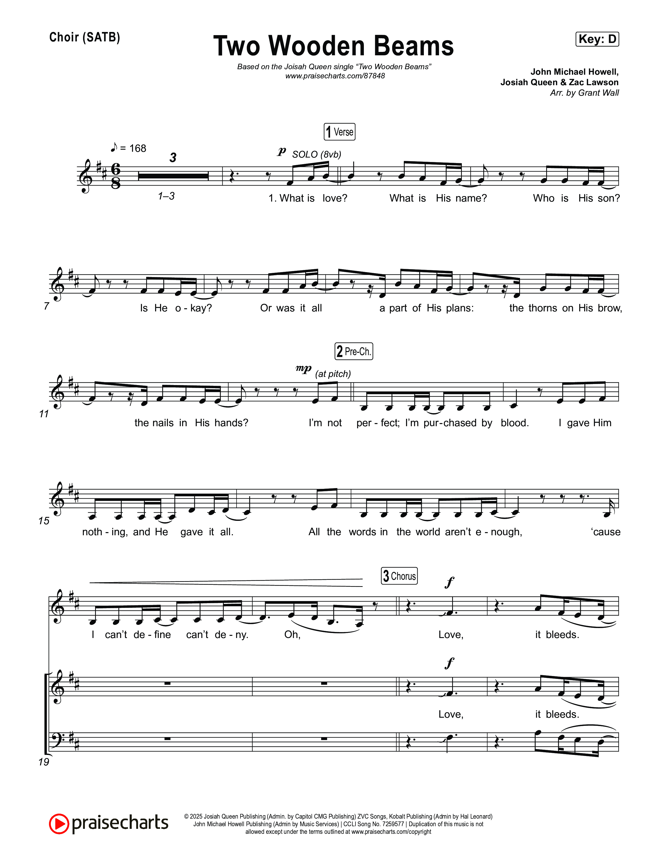 Two Wooden Beams Choir Sheet (SATB) (Josiah Queen)