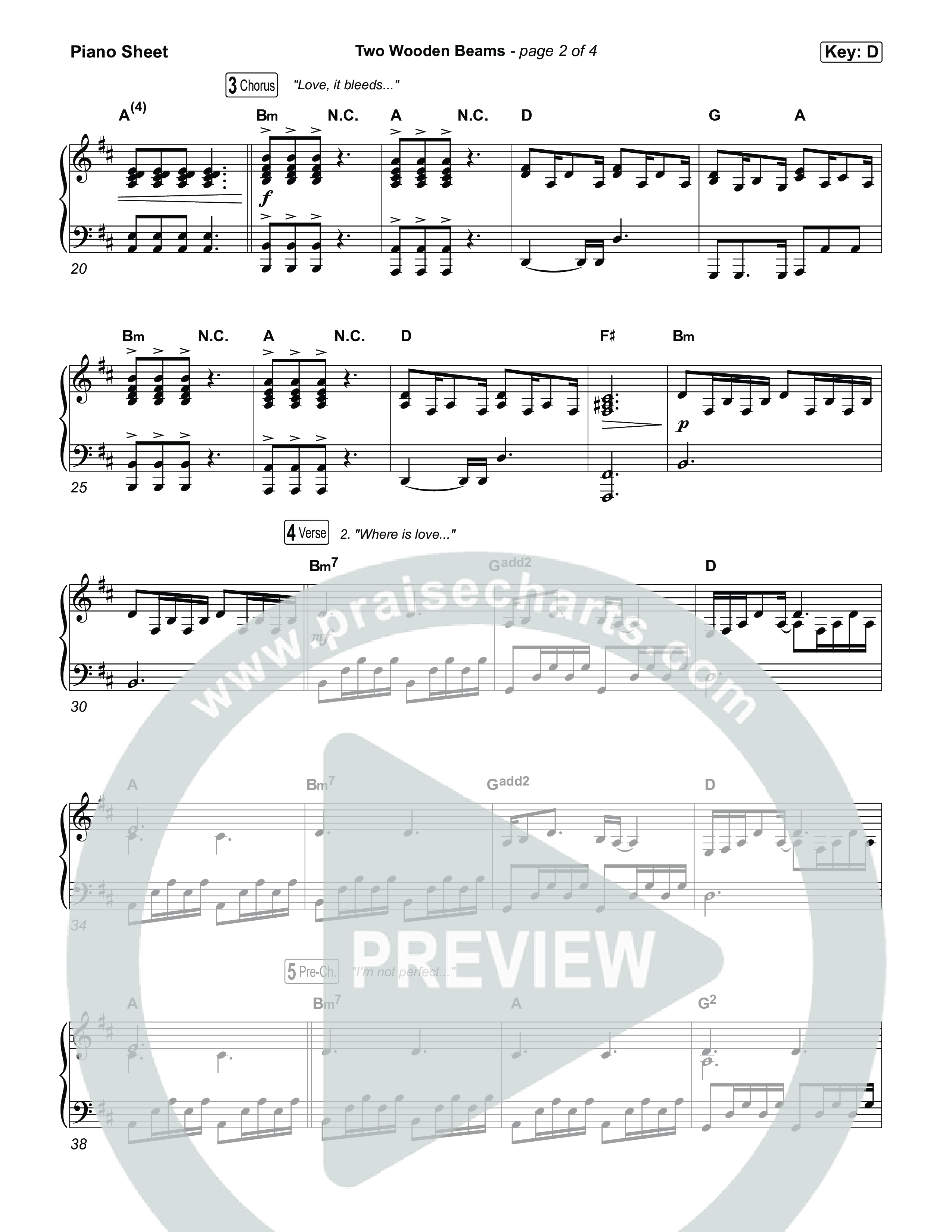 Two Wooden Beams Piano Sheet (Josiah Queen)