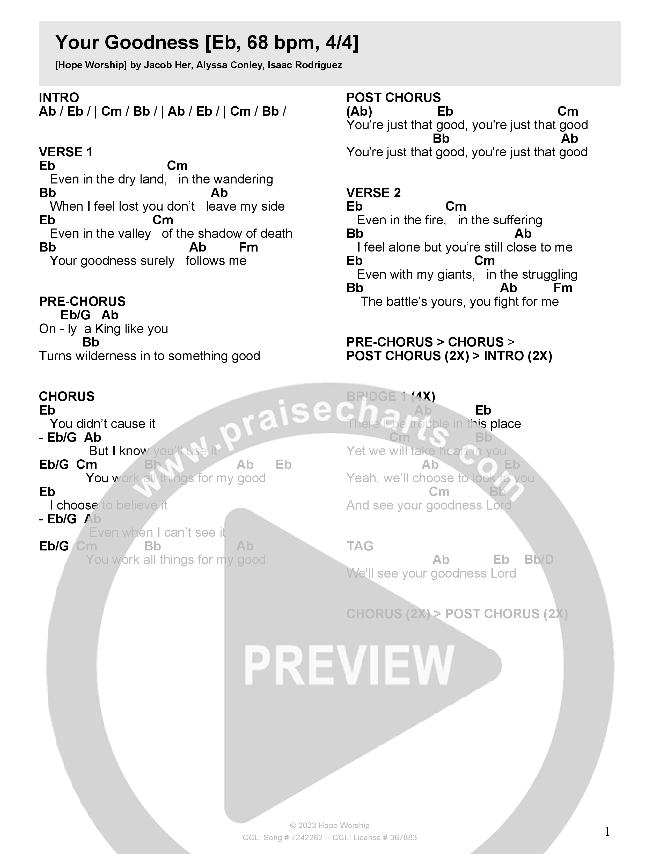 Your Goodness Chord Chart (Hope Worship / Jacob Her / Alyssa Conley)