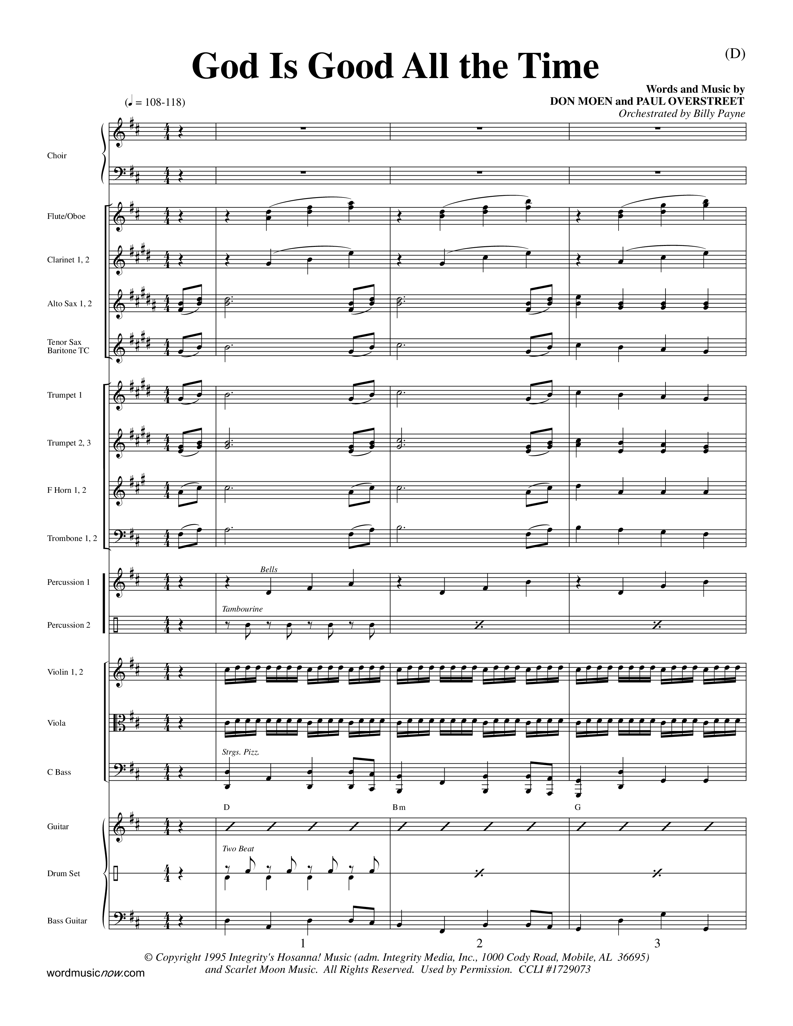 God Is Good All The Time (Choral Anthem SATB) Orchestration (Word Music Choral / Orch. Billy Payne)