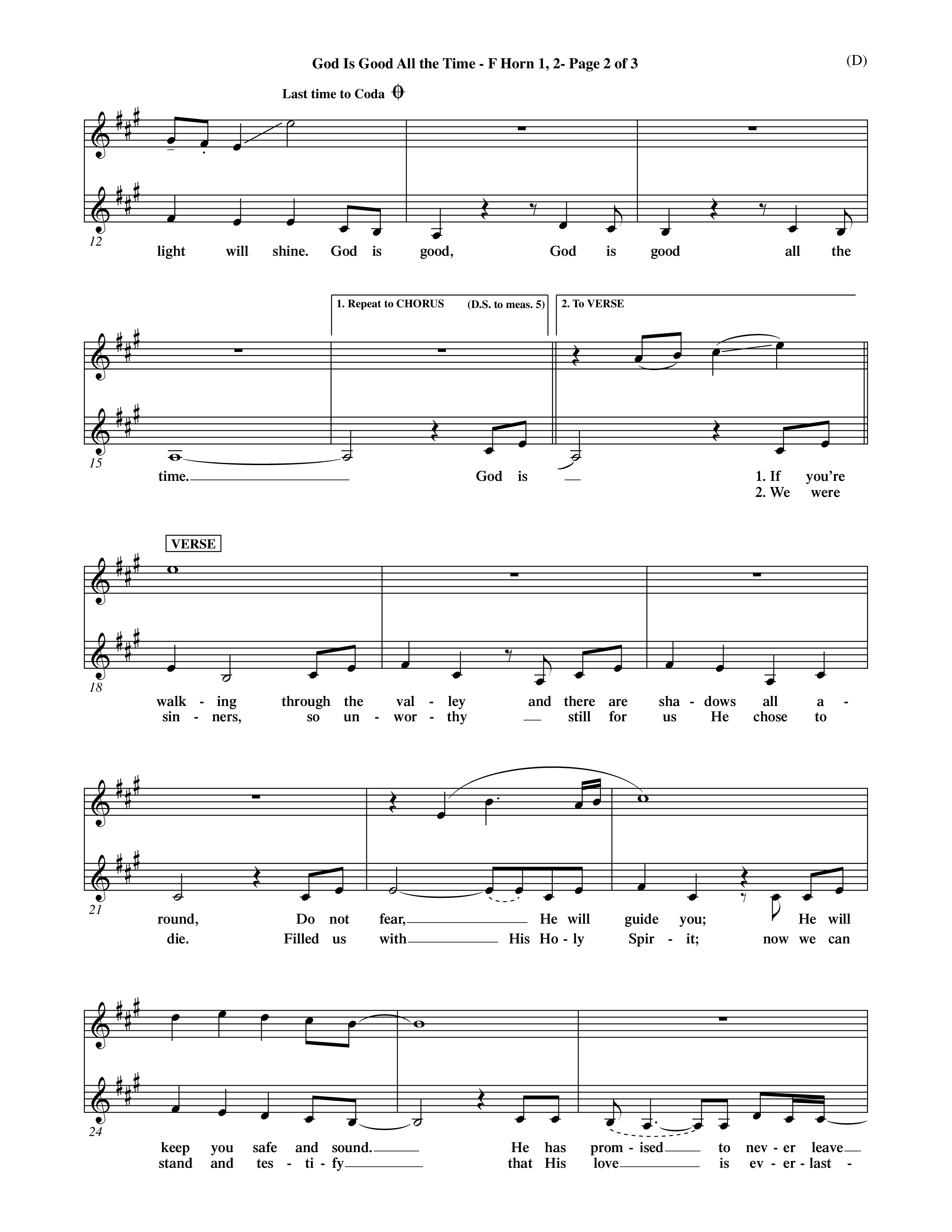 God Is Good All The Time (Choral Anthem SATB) French Horn (Word Music Choral / Orch. Billy Payne)