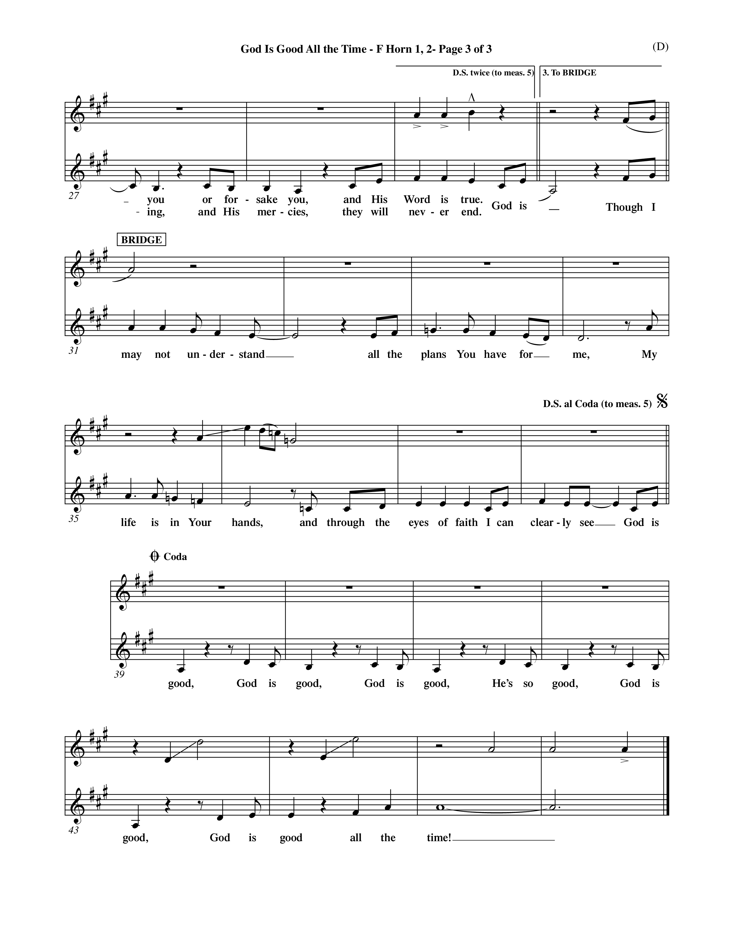 God Is Good All The Time (Choral Anthem SATB) French Horn (Word Music Choral / Orch. Billy Payne)